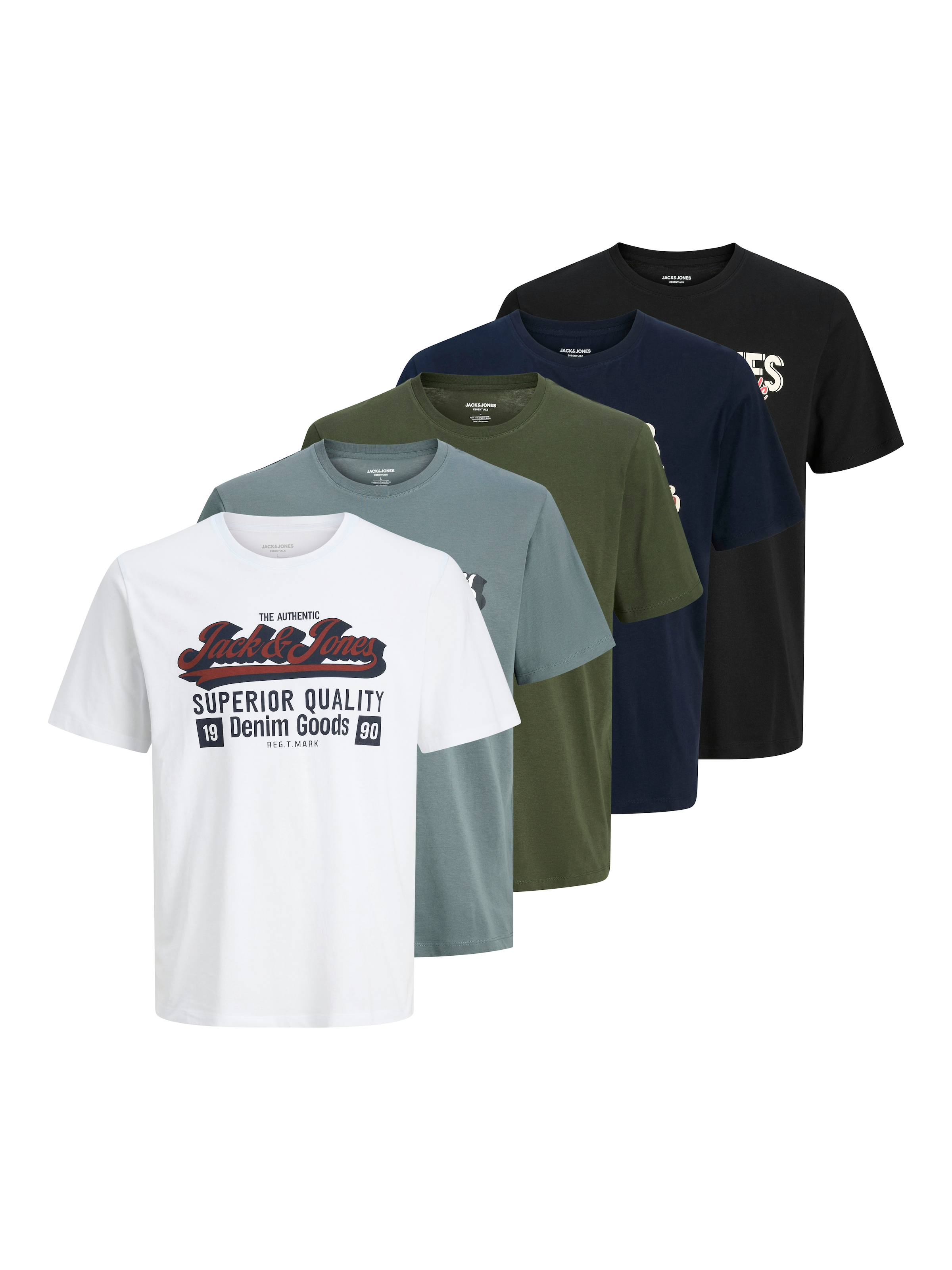 Jack & Jones Rundhalsshirt "JJELOGO TEE SS O-NECK 2 COL AW25 5PK MP" Packun günstig online kaufen