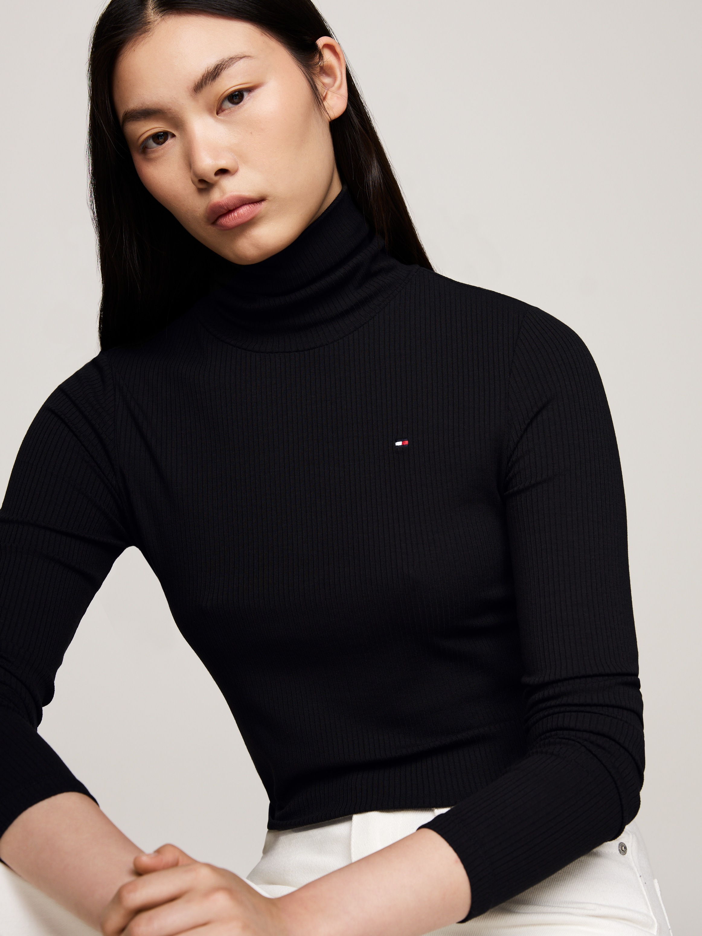 Tommy Hilfiger Langarmshirt »SLIM 5X2 RIB ROLL-NK LS«, in gerippter Struktur