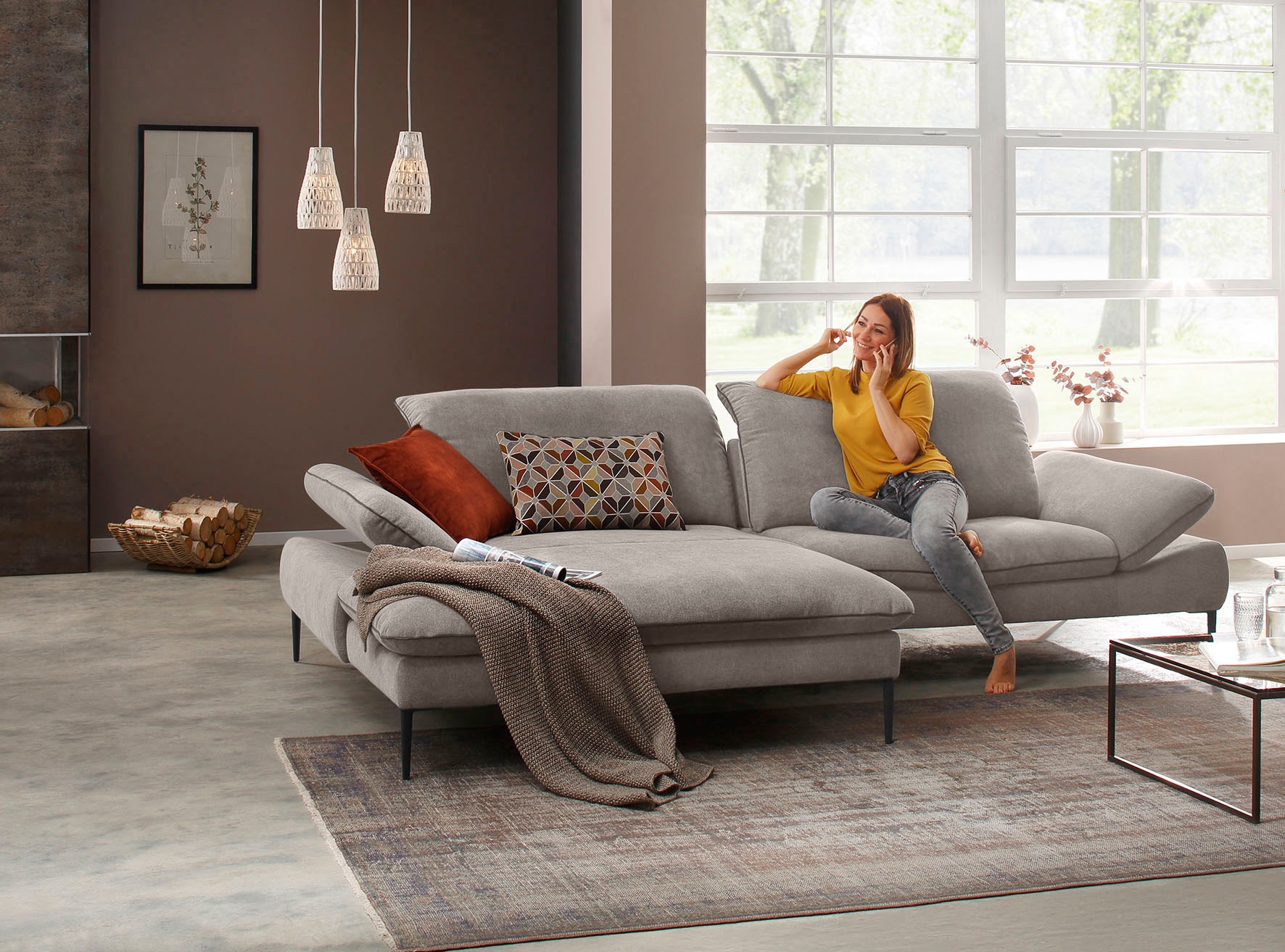 W.SCHILLIG Ecksofa »enjoy&MORE, Designsofa, elegant und bequem, L-Form«, Sitztiefenverstellung, Füße schwarz pulverbeschichtet, Breite 294 cm