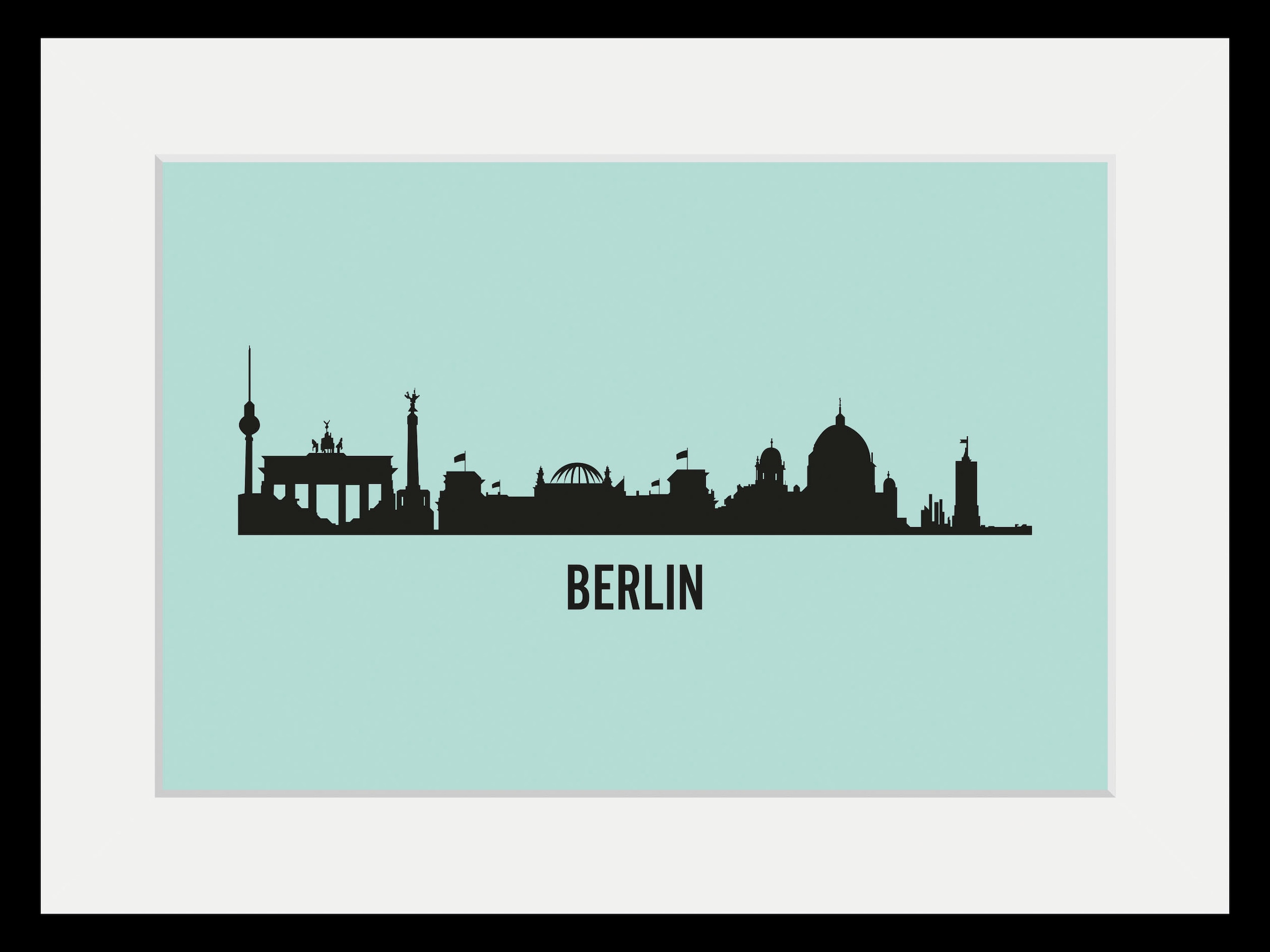 queence Bild »Berlin Skyline«, Städte-Stadt-Deutschland-Kirche-Gebäude-Schriftzug-Berlin, (1 St.), HD Premium Poster-Druck inkl. Holzrahmen