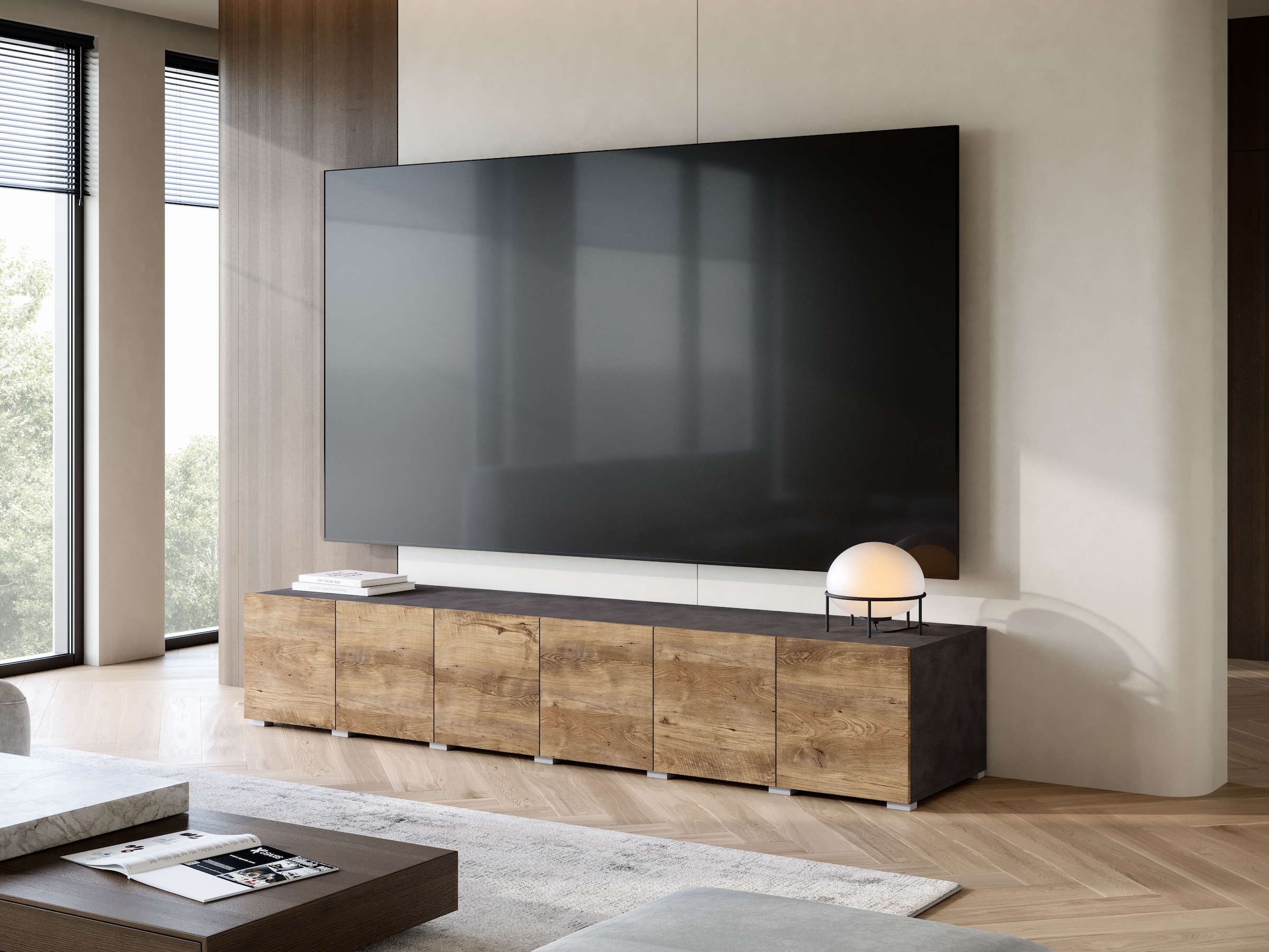 OTTO home Lowboard »Denver Erlebe die Weltmeisterschaft im XXL-Format« 1 Stk. tlg. Elegantes TV-Möbel 220 cm, speziell für bis zu 98-Zoll Fernseher