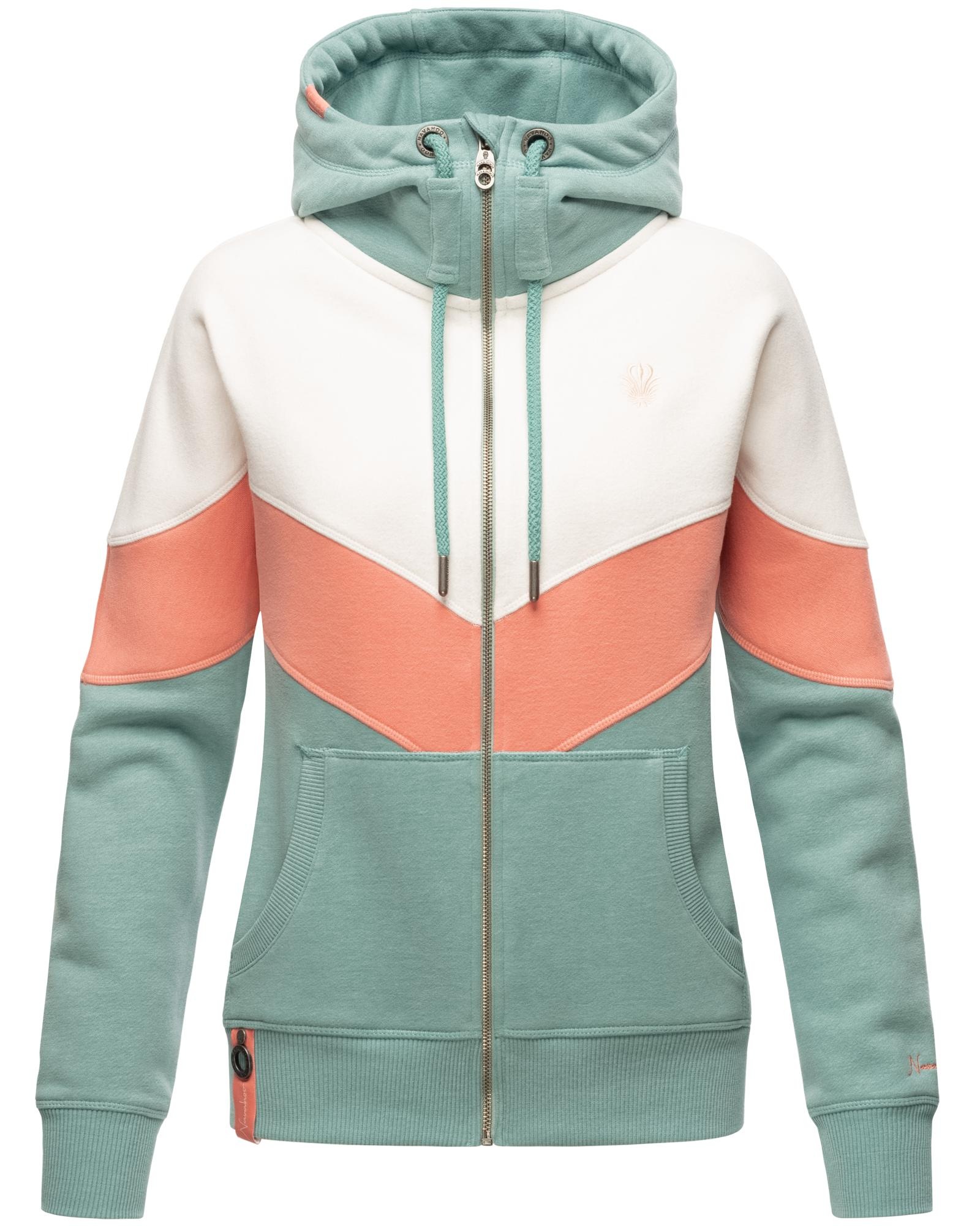 Navahoo Kapuzensweatjacke »Honigperle«, Sportliche Damen Sweatjacke im Coloblocking-Stil