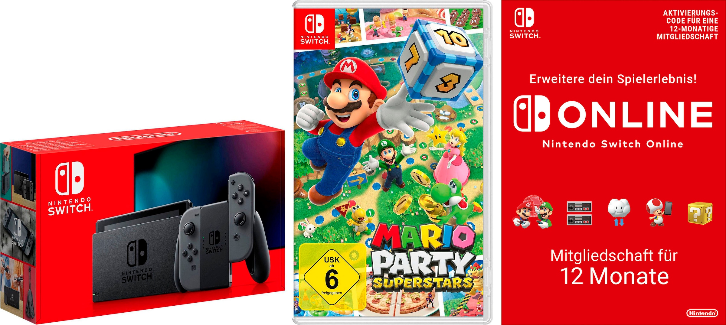 Nintendo inkl. BAUR Party Switch Nintendo Konsolen-Set, | Superstars Online Switch + Mitgliedschaft Mario