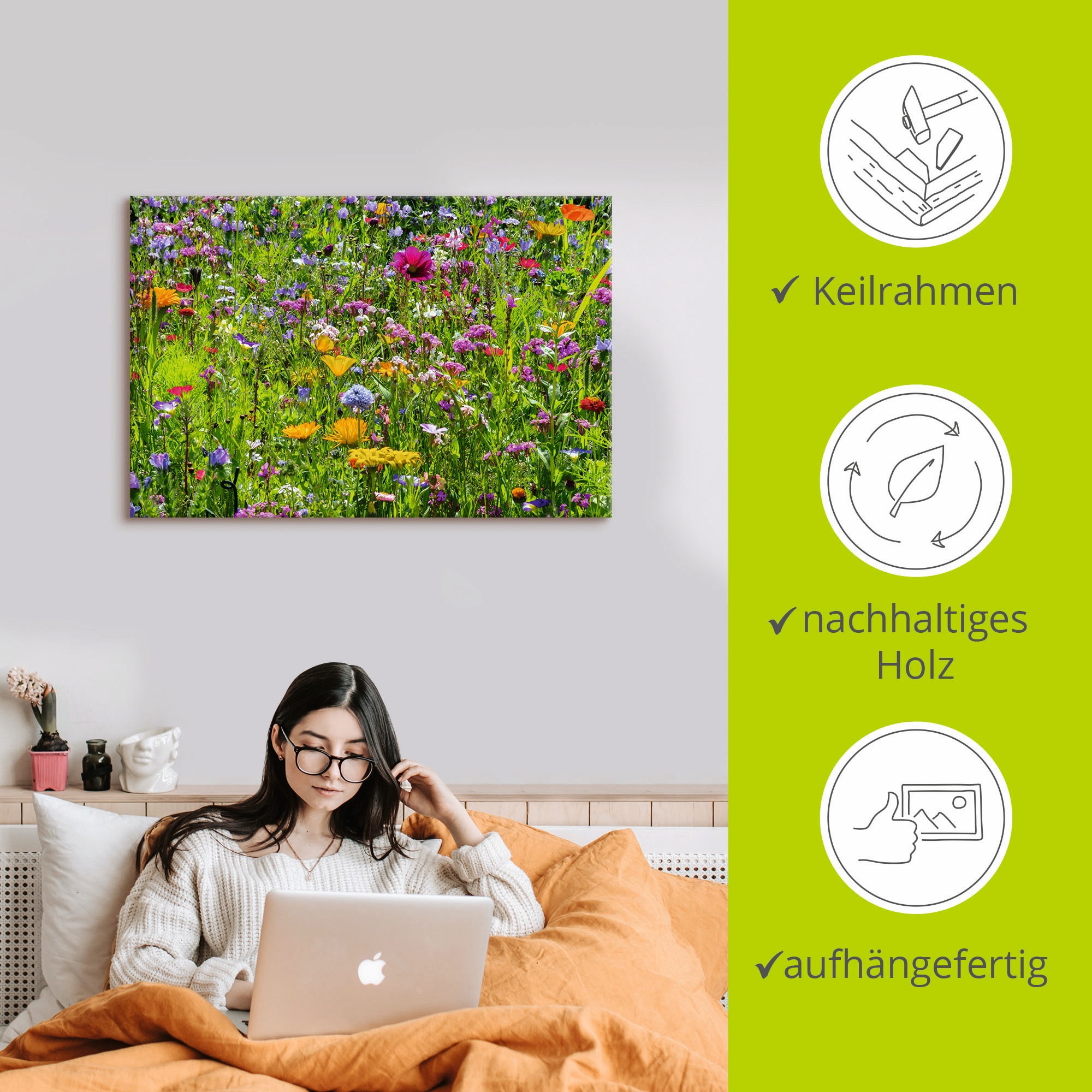 Artland Wandbild »Bunte Blumenwiese«, Blumenwiese, (1 St.), als Alubild, Outdoorbild, Leinwandbild, Poster, Wandaufkleber