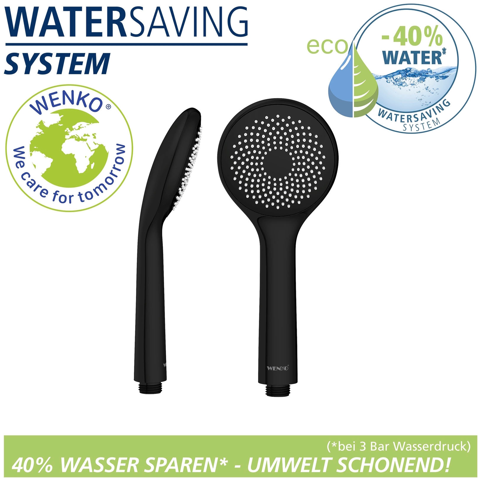 WENKO Handbrause »Watersaving«, (1 tlg.), Schwarz matt, Ø 9,5 cm