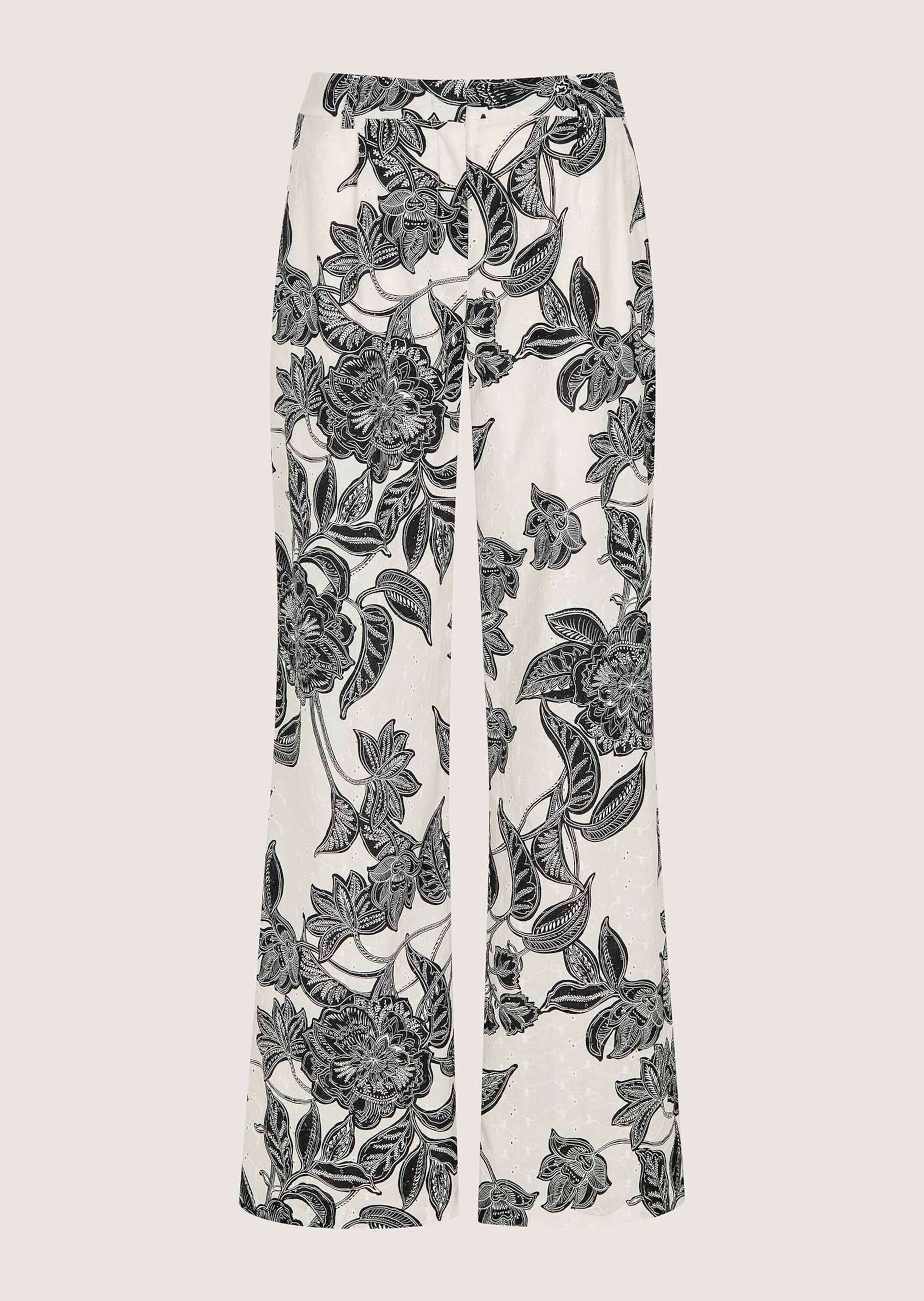 MADELEINE "Druckhose Baumwollhose mit floralem Print" Baumwoll-Druckhose mit Madeirastickerei