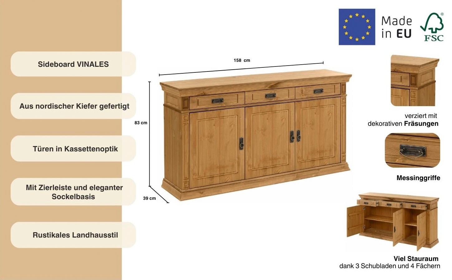 Home affaire Sideboard »Vinales«, Kommode, Breite 158 cm
