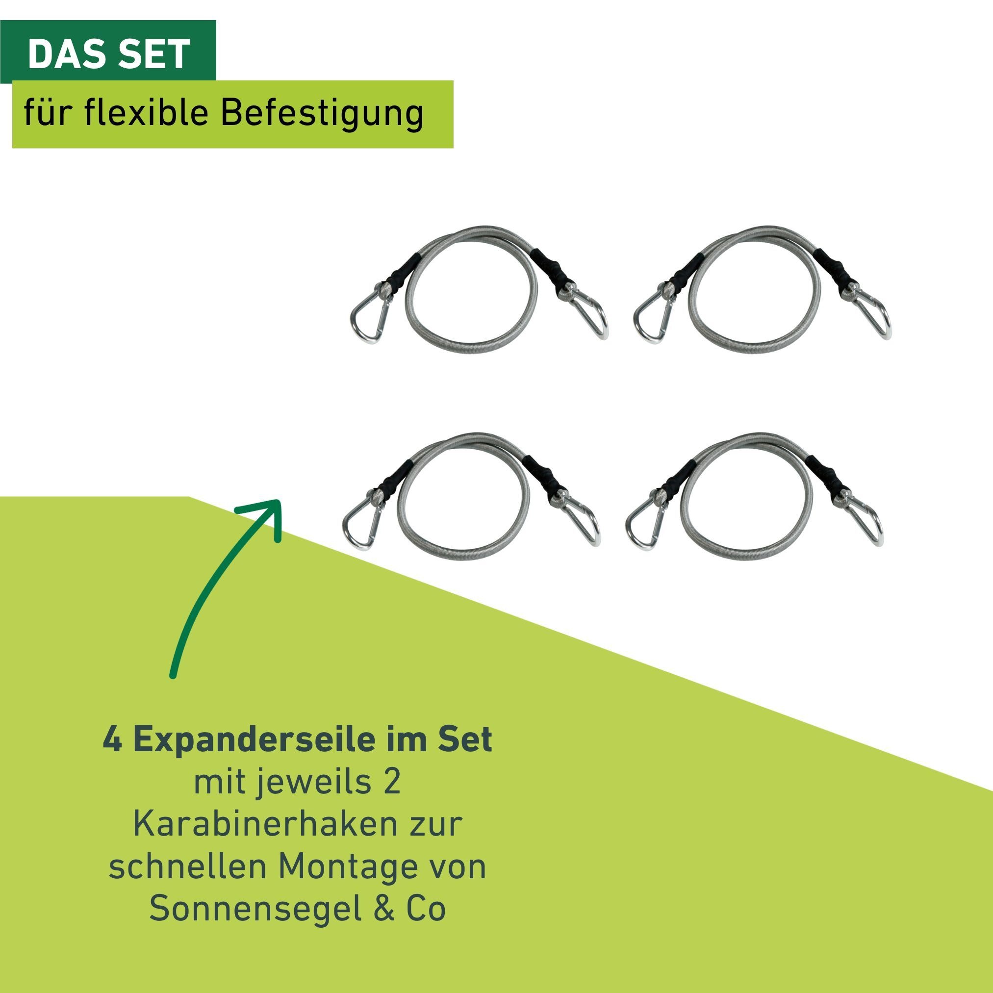 Windhager Seilhaken »Expanderseil inkl. Karabinerhaken, 4 Stk., elastisches Spannseil« zur Transportsicherung und fixieren von Sonnensegel, 70 cm