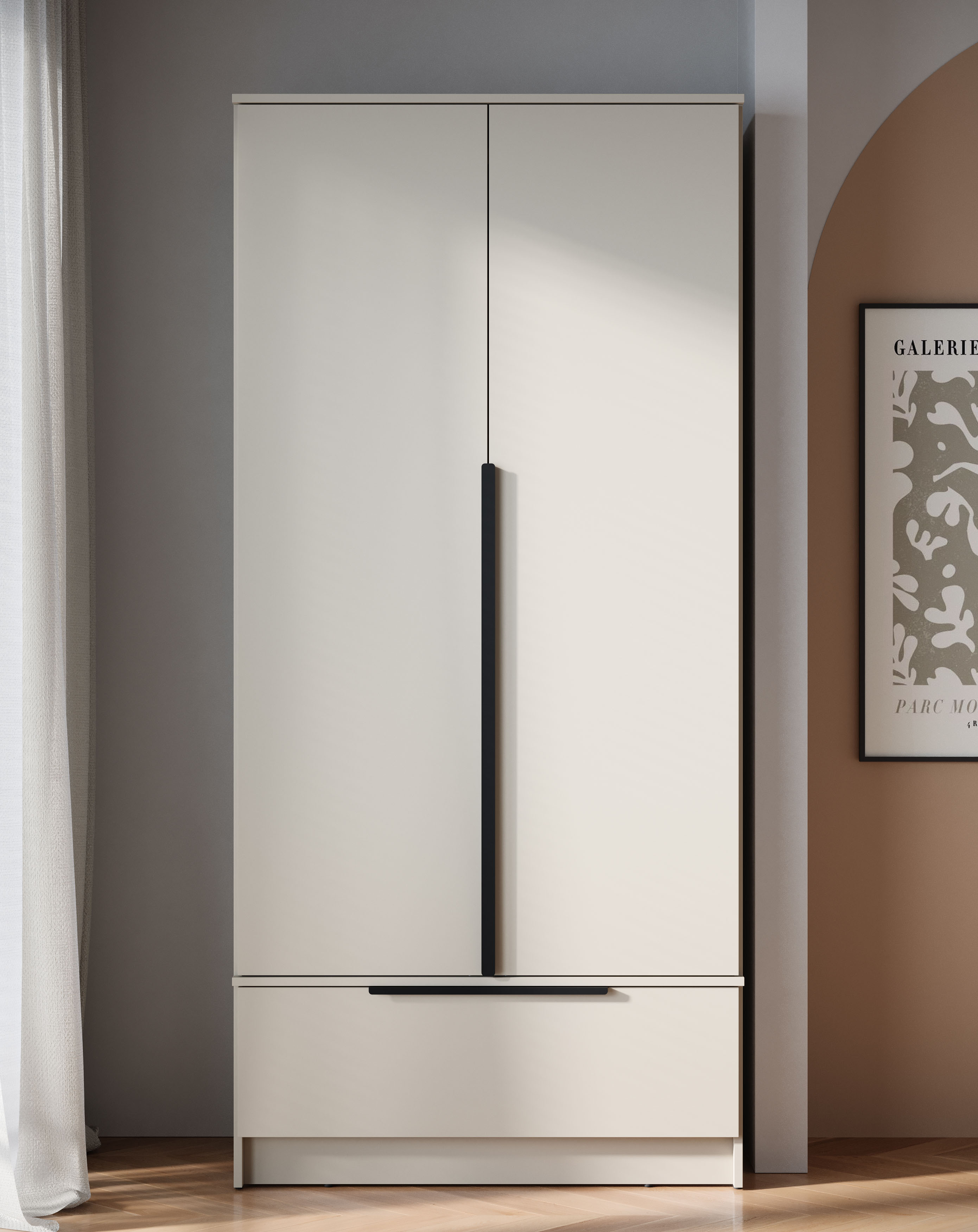 Home affaire "Spirit Kleiderschrank mit Schublade und Stauraum" Mit schwarzen Metallgriffen und 2 Kleiderstangen