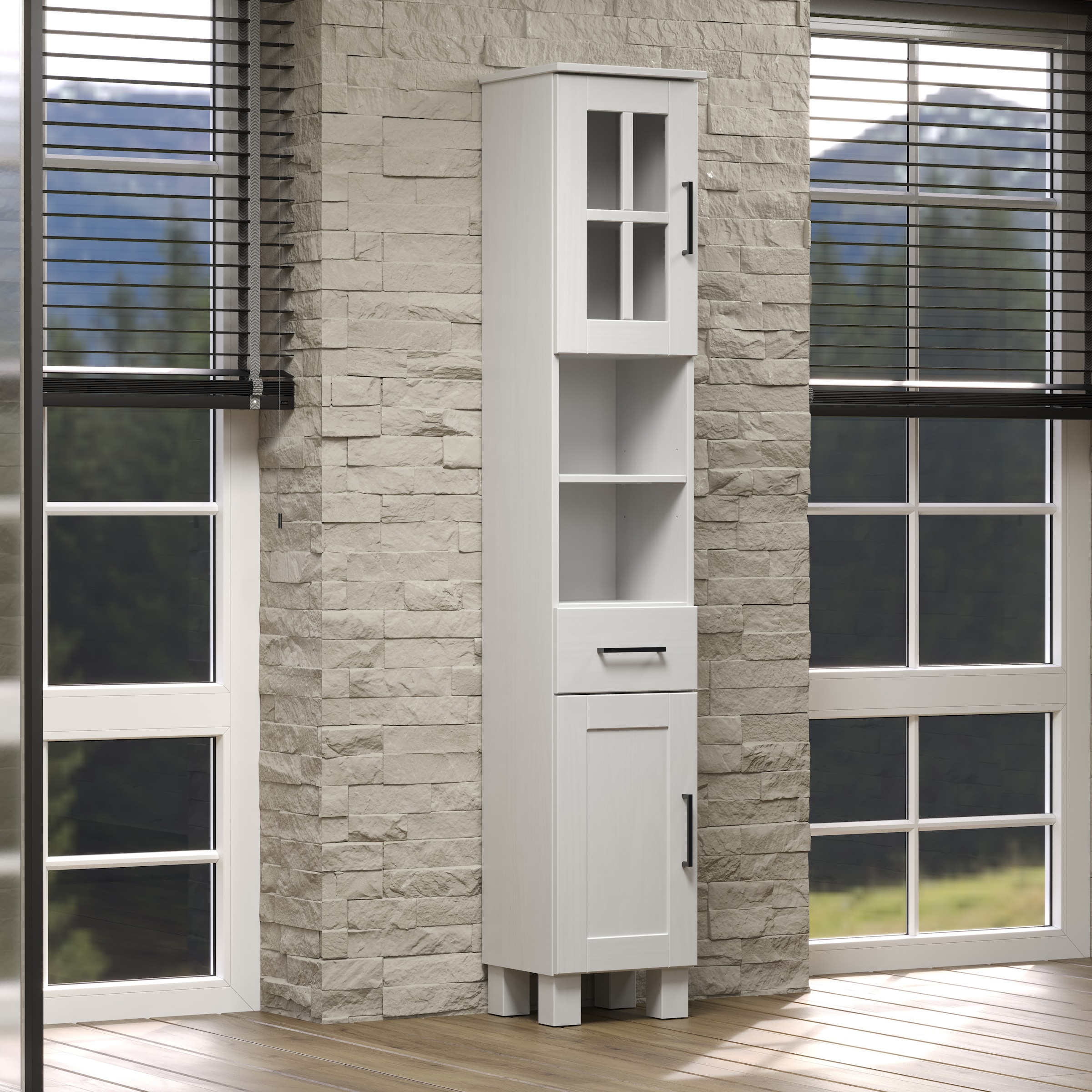 welltime Hochschrank »Ulea«, (1 St.), Badschrank aus Massivholz mit Schubkasten - Maße (B/T/H) 33/30/180 cm