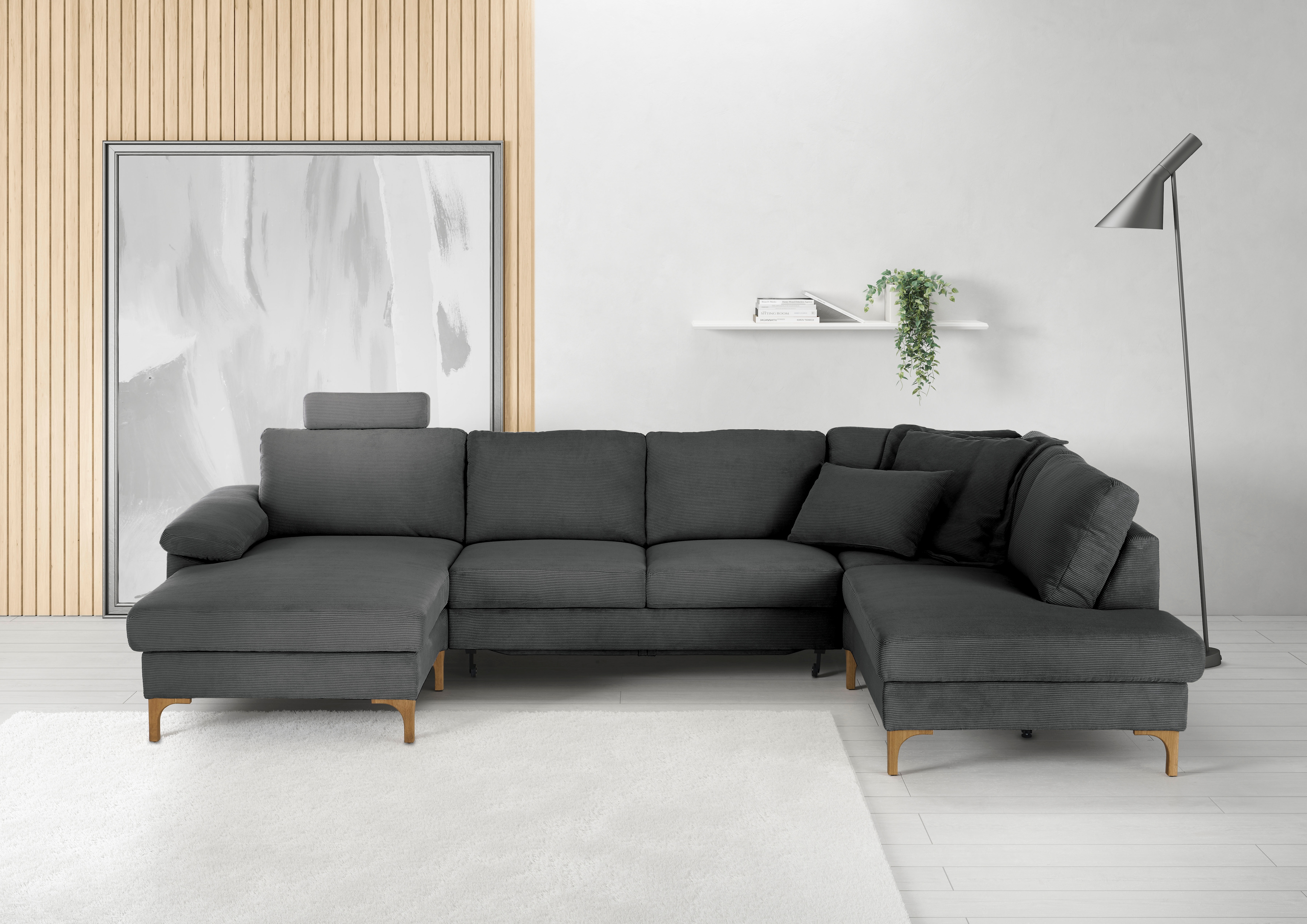 3C Candy Wohnlandschaft "Lecce, wahlweise PUR-Schaumstoff oder Tonnentaschenfederkern U-Form" Bettkasten in Umbauecke und Longchair, sowie Querschläfer im 2-Sitzer