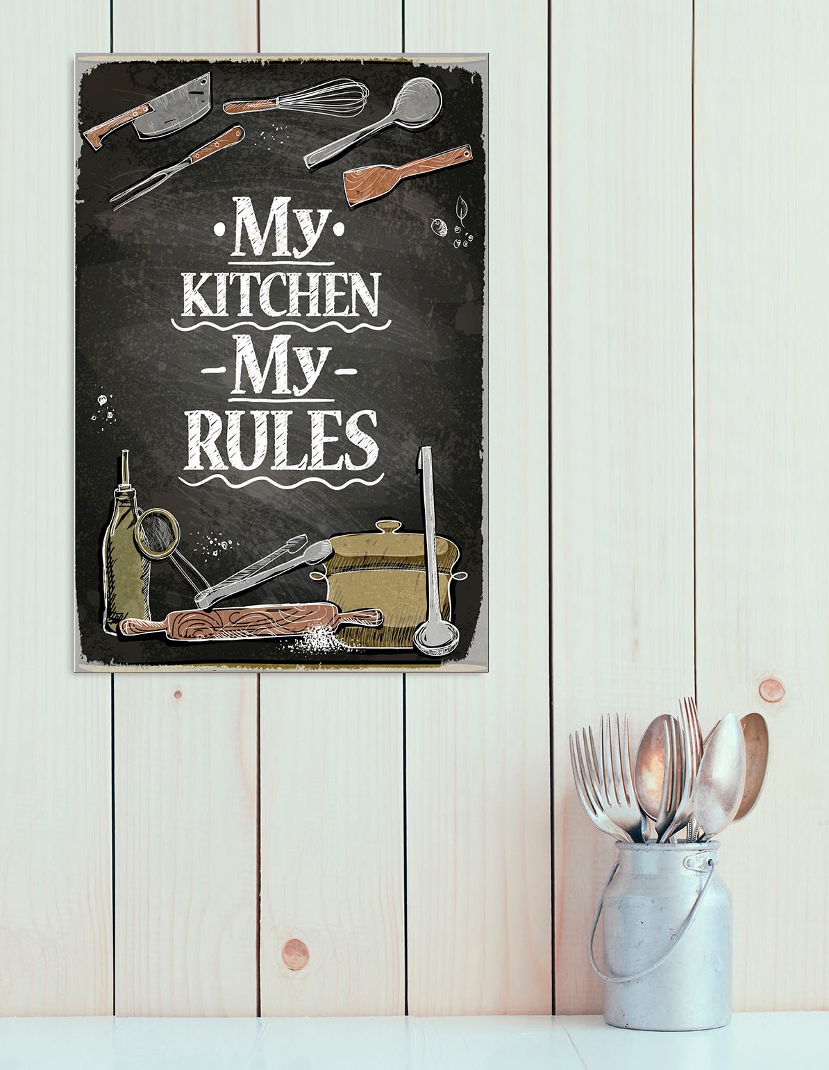 queence Metallbild »My Kitchen«, Schriftzüge-Schriftzug-Getränke, (1 St.), Stahlschild, Blechschild, Sprüche, Texte, witzig, Küche