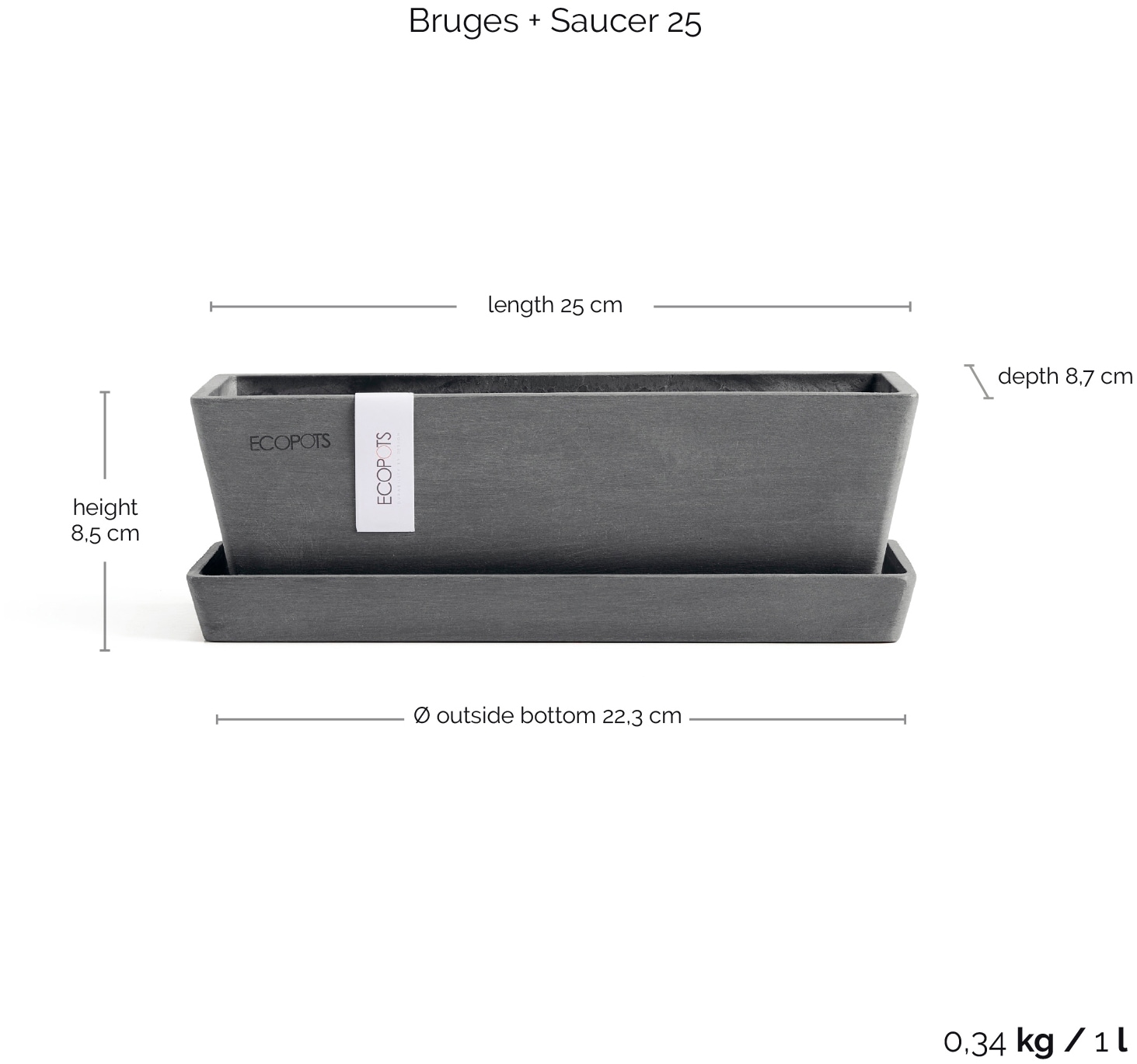 ECOPOTS Balkonkasten »Bruges Mini 25 Grau«, für innen und außen: frostsicher, bruchsicher und lichtbeständig
