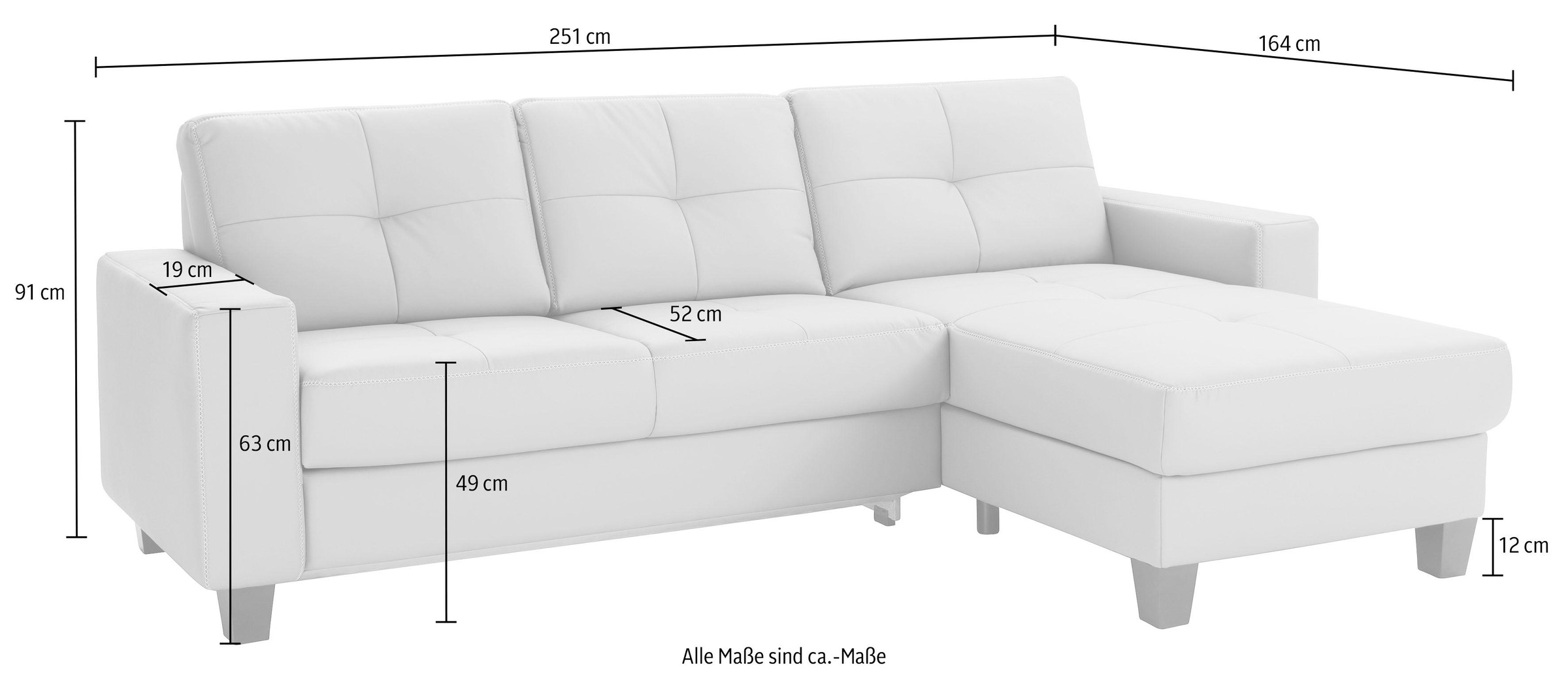 Places of Style Ecksofa »Varese«, wahlweise mit Bettfunktion und Vorziehfunktion