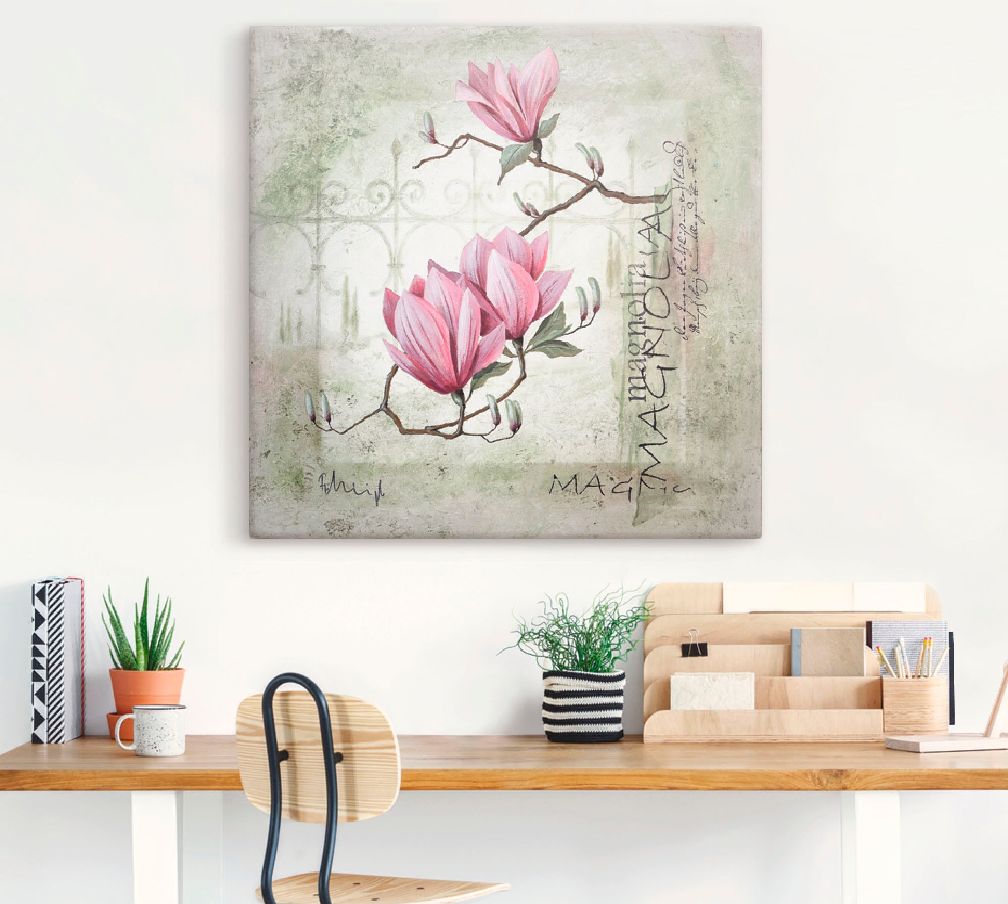 Größen Artland Wandaufkleber in BAUR Poster Magnolie«, als oder St.), | bestellen Blumen, »Pinke Wandbild (1 Leinwandbild, versch.