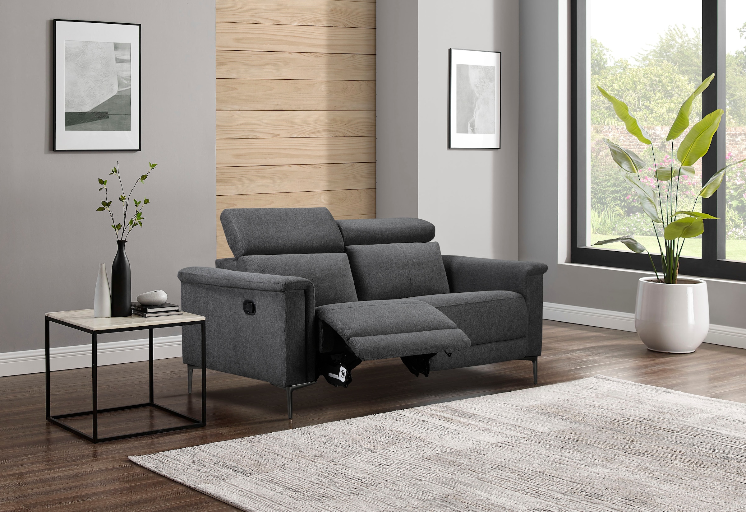 OTTO home 2-Sitzer "LUND,Struktur-Bezug, 160 cm, mit Relaxfunktion und Kopfteilverstellung" manuell od. elektrisch (m.USB-A), Federkern und Kopfteilverstellung