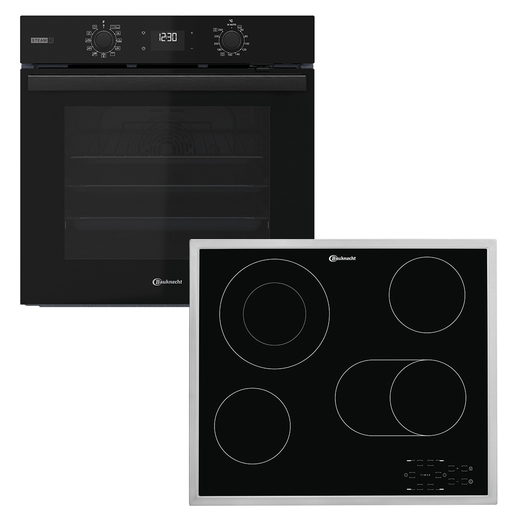 BAUKNECHT Elektro-Herd-Set »BAKO 760 Steam BL«, mit 1-fach-Teleskopauszug, (Set, 2 St.), GentleSteam - für ein saftiges Inneres und ein knuspriges Äußeres