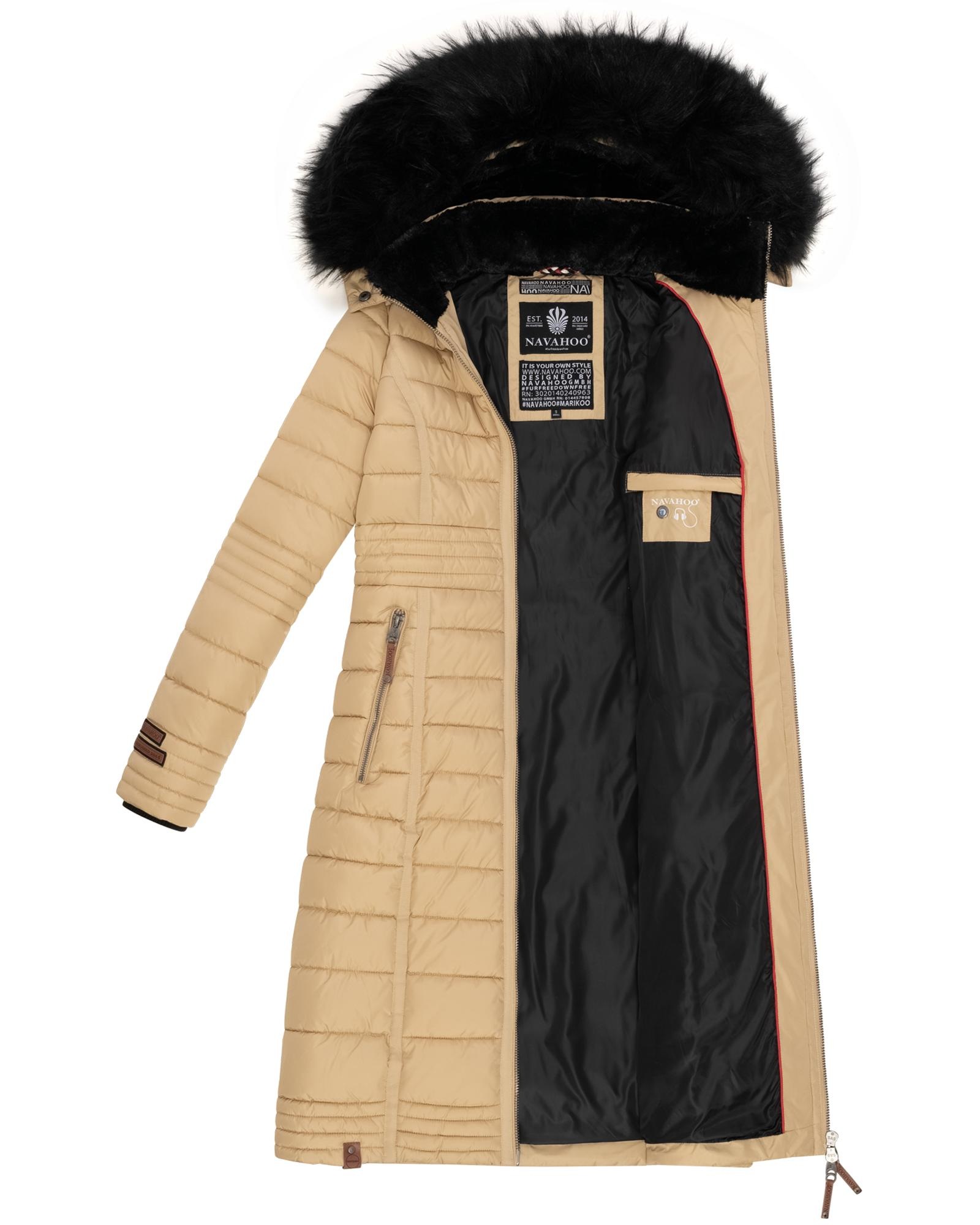 Navahoo Wintermantel »Umay«, langer Damen Winter Steppmantel mit Kunstfellkapuze