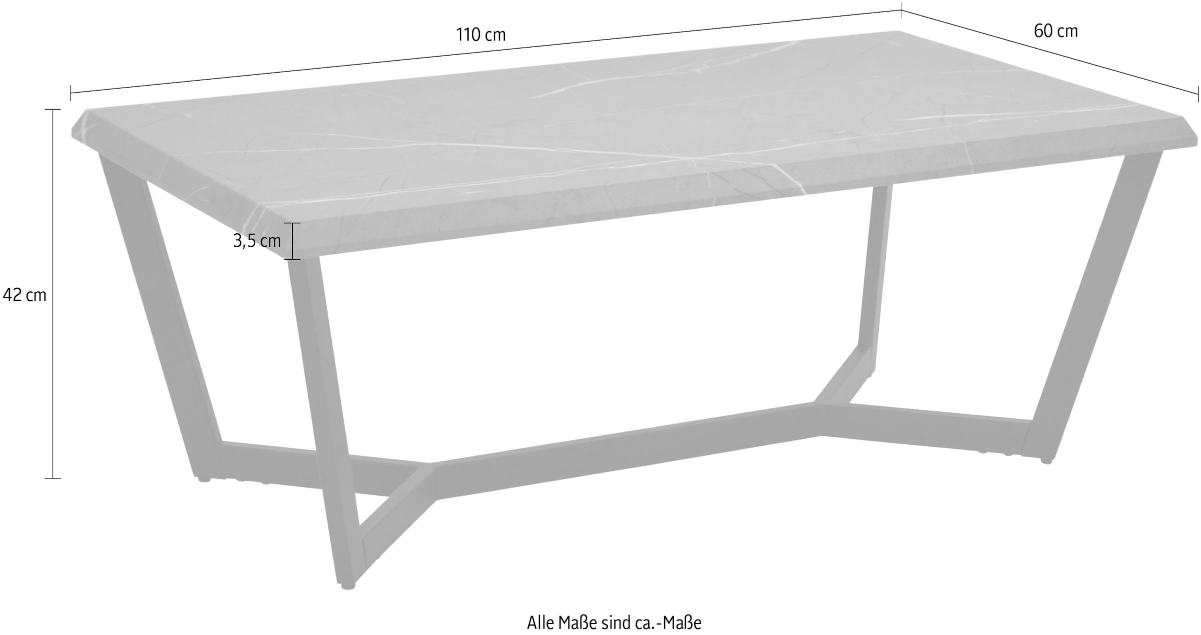 HELA Couchtisch »ROLAND«, Couchtisch; Tischplatte 35 mm stark; Marmoroptik; Flachrohrgestell