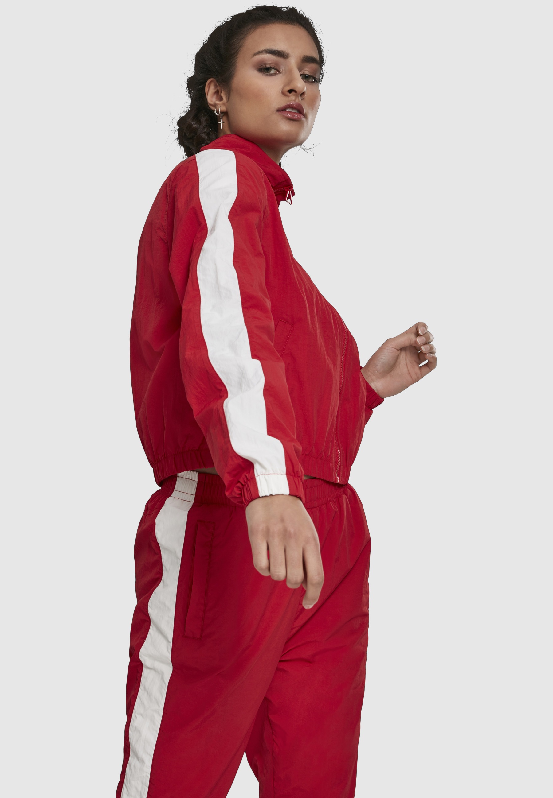 URBAN CLASSICS Allwetterjacke »Urban Classics Damen Ladies Short Striped Crinkle Track Jacket« 1 Stk. tlg. ohne Kapuze