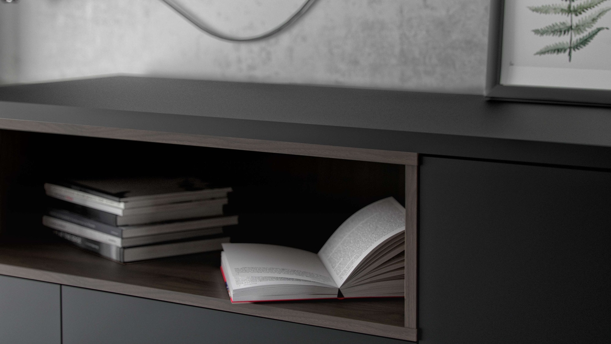 INOSIGN Sideboard »Roommers, Anrichte, Kommode, Stauraum«, Kommode, Breite 176 cm, Höhe 90 cm, 1 offenes Fach mit Rahmen-Optik