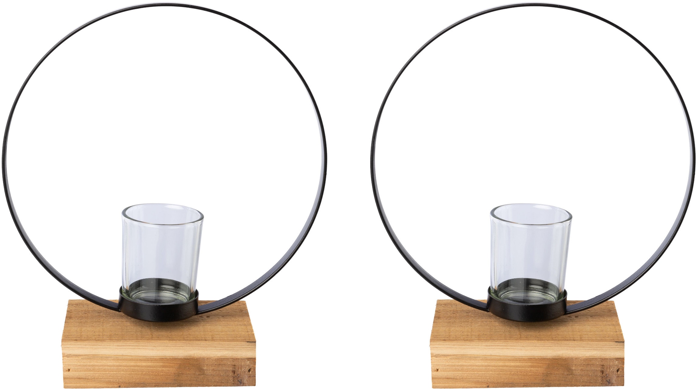 Creativ deco Teelichthalter auf edlem Holzfuß, 2er Set, Höhe ca. 23 cm günstig online kaufen