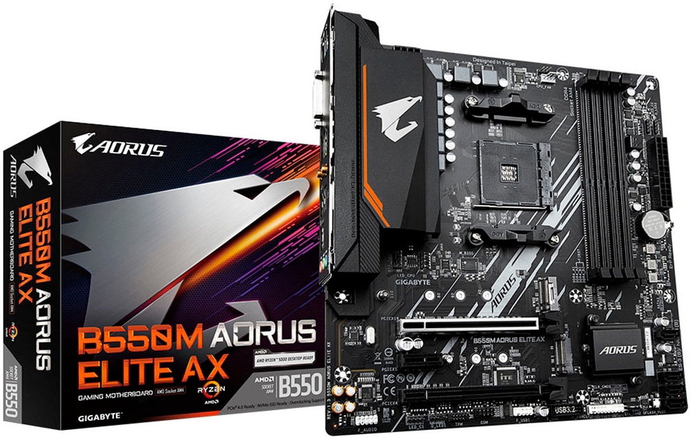 Gigabyte Mainboard »B550M AORUS ELITE AX Mainboard – AMD Ryzen 5000 CPUs, 5+3 Phasen VRM,«
