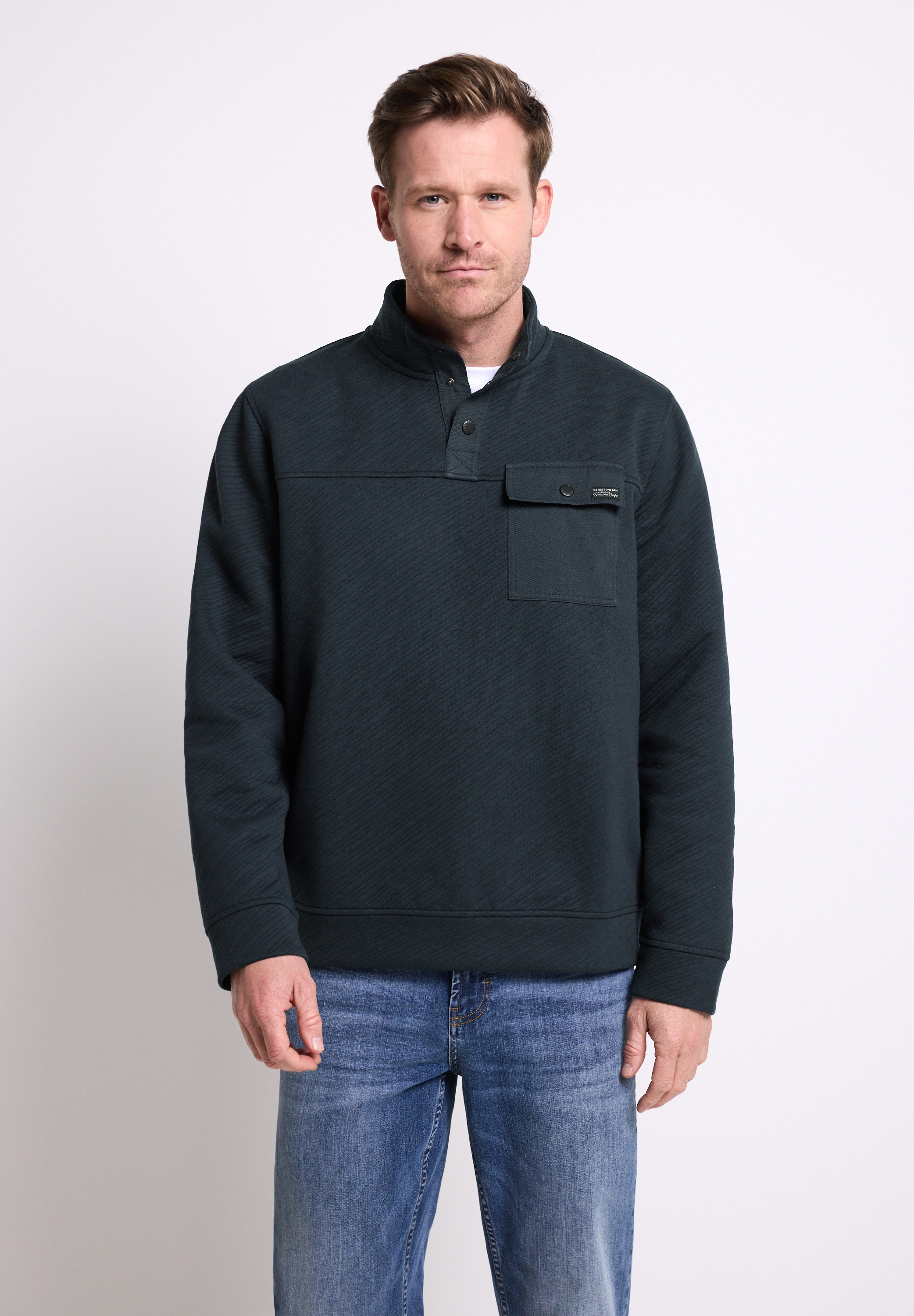 STREET ONE MEN Stehkragenpullover mit Struktur