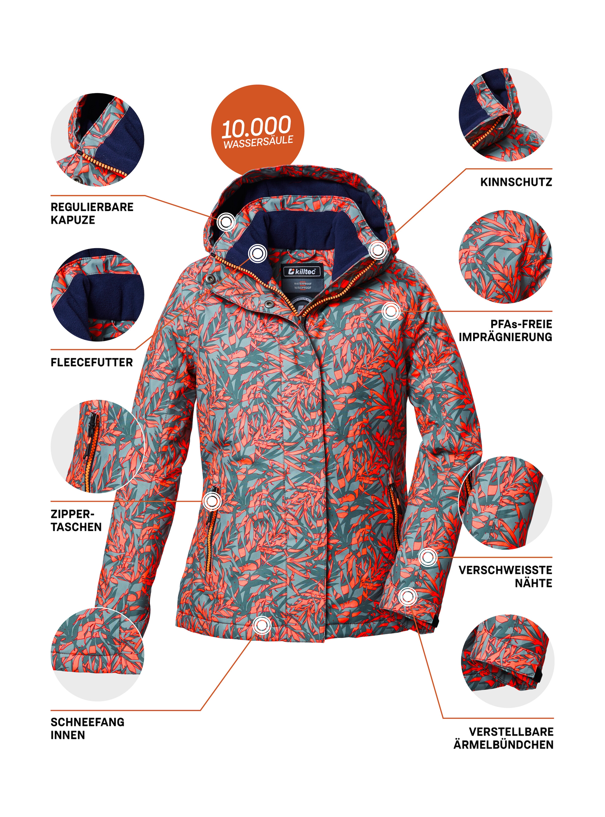 Killtec Funktionsjacke »KOW 355 GRLS JCKT«, Wasserdichte Mädchenjacke mit Kapuze, Schneefang und Fleece