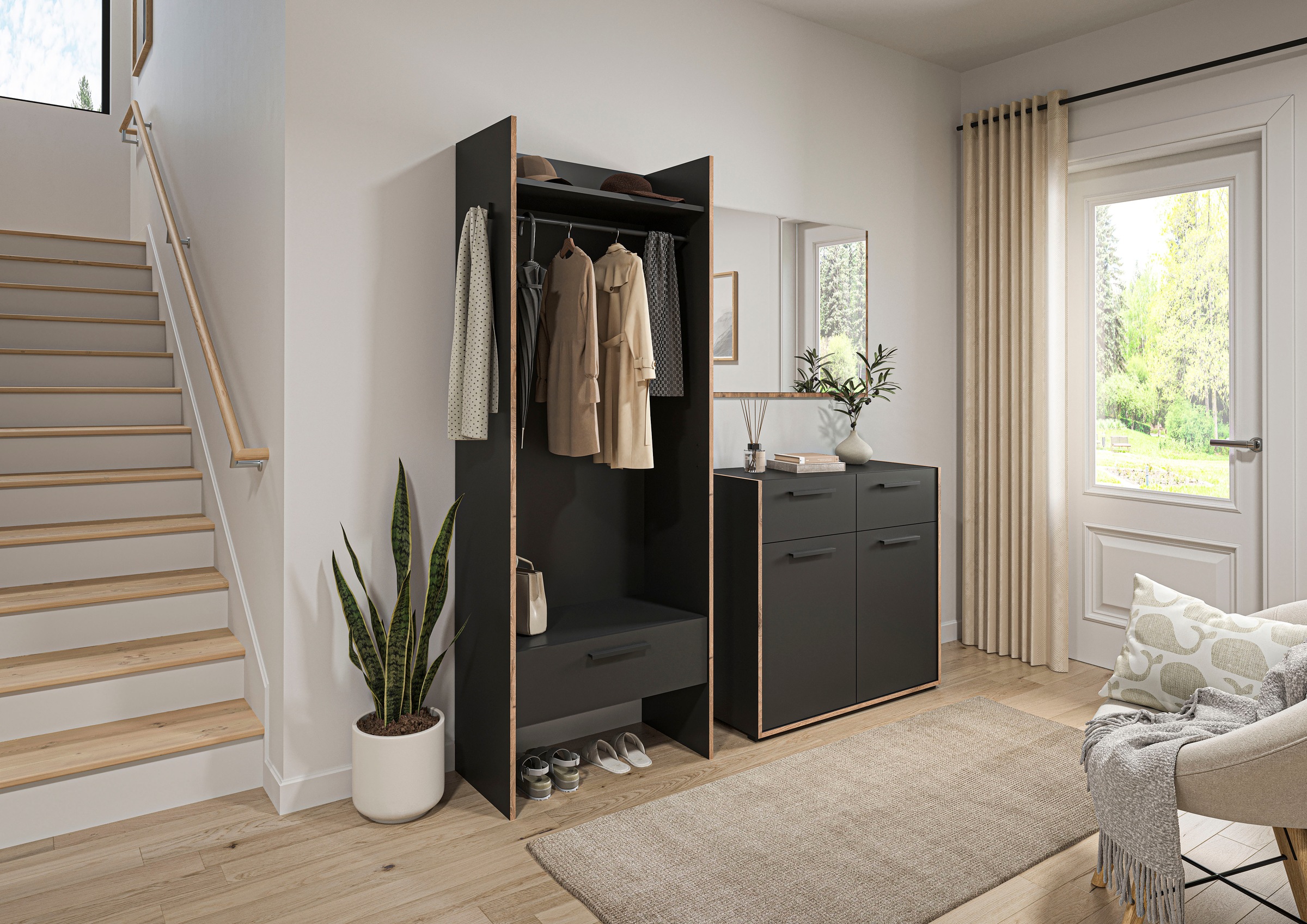 INOSIGN Garderobenschrank »MUSTA, Breite: 70cm, inkl. Kleiderstange, 2 Haken, 1 Schubkasten«, Dielenschrank, Flurschrank, Schrank, Universalschrank, Sitzbank