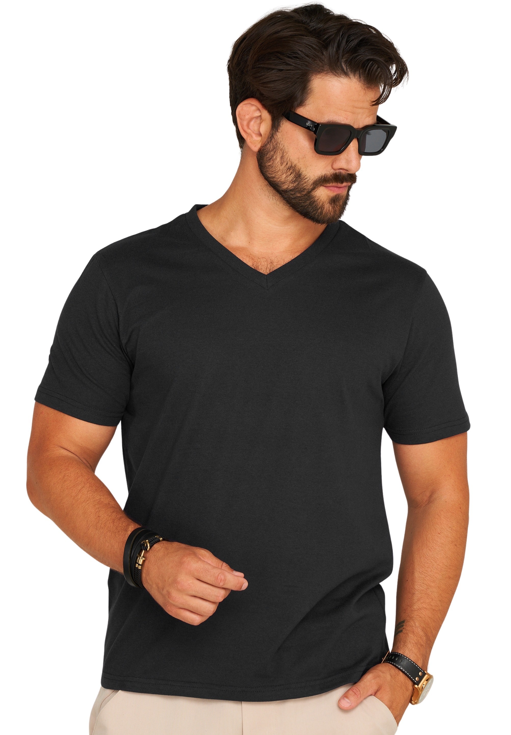 Daily Cotton T-Shirt »Herren Basic Kurzarm Shirt V-Neck V-Ausschnitt« Herren Basic Kurzarm Shirt V-Neck V-Ausschnitt