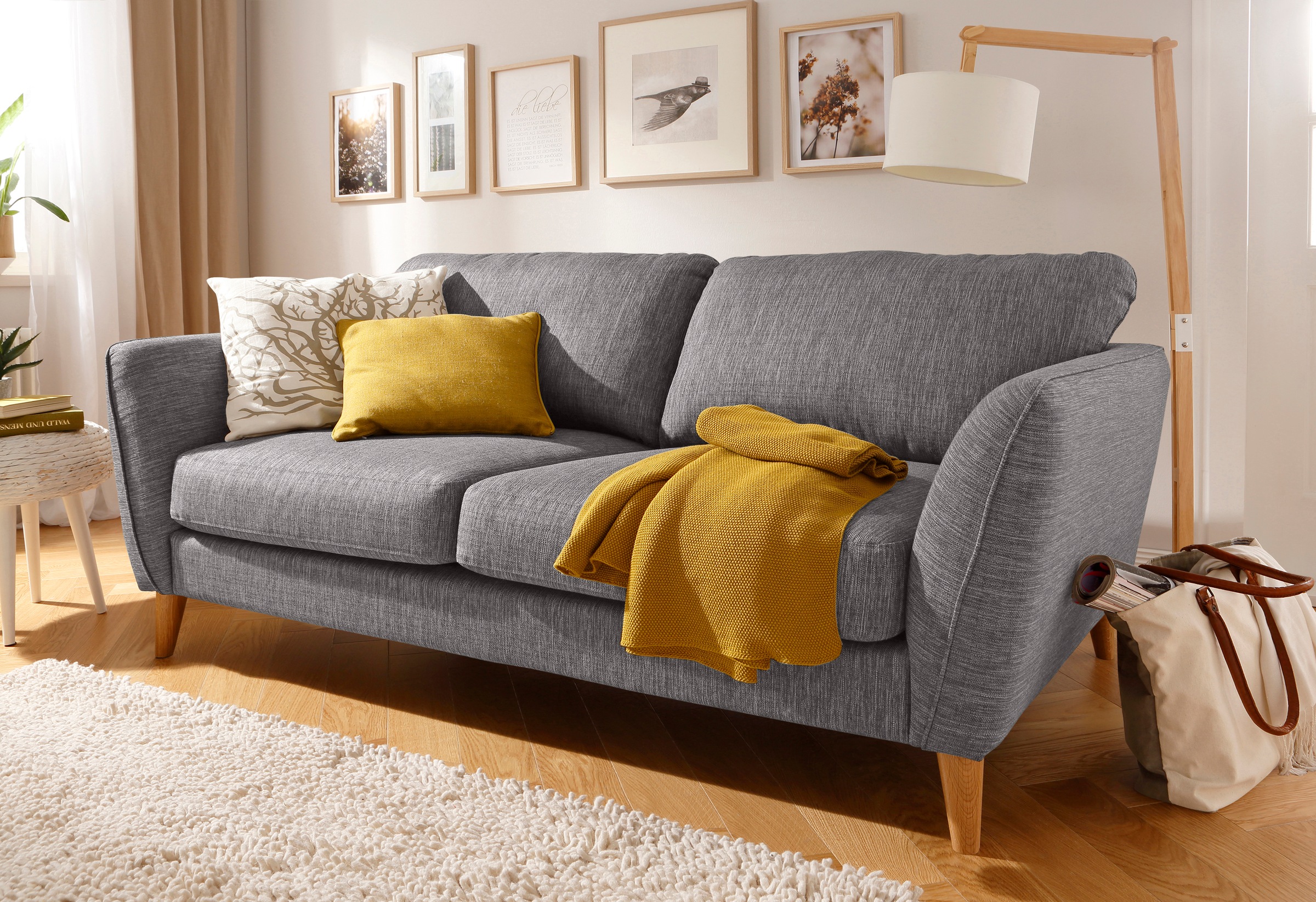 Home affaire 3-Sitzer »MARSEILLE Sofa 206 cm«, mit Massivholzbeinen aus Eiche, verschiedene Bezüge und Farbvarianten