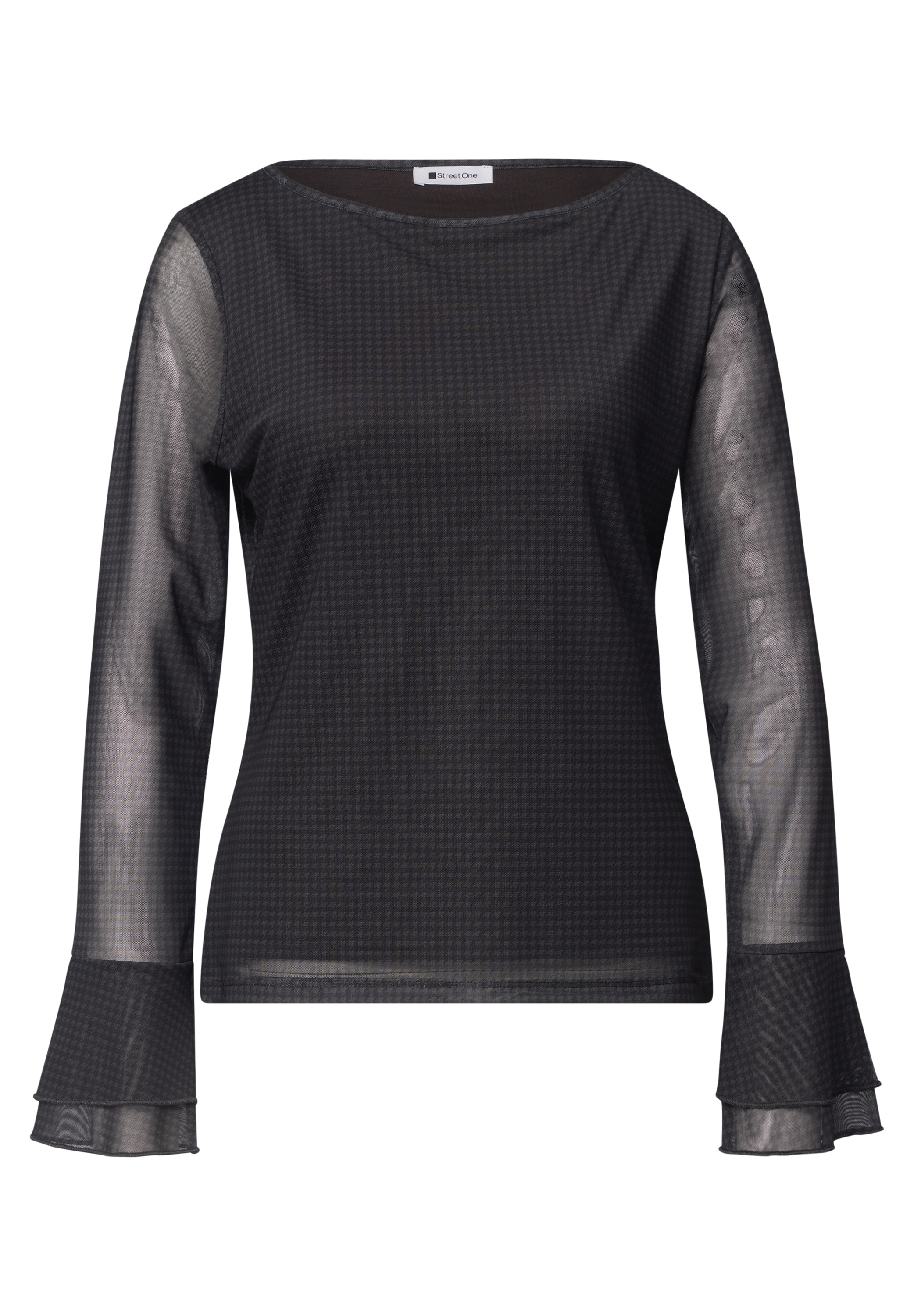 STREET ONE Rundhalsshirt aus Mesh mit langen Volant-Ärmeln