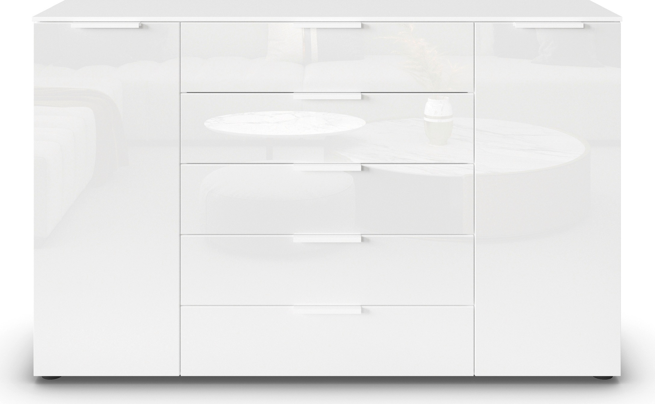 rauch Schubkastenkommode »Kommode Türkommode Sideboard Kombikommode FLIPP mit Glasfront«, (Breite 160/180 cm mit 4 Einlegeböden), 2-trg mit 5 Schubladen und Soft-Close, 2 Breiten MADE IN GERMANY