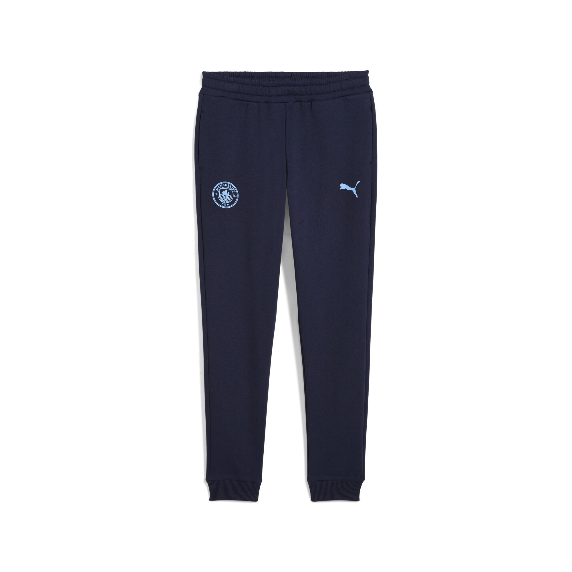 Sporthose PUMA "Manchester City FtblEssentials Hose Jungen", Mädchen, Gr. 164, Normalgrößen, blau (navy team light blau), 68% Baumwolle, 32% Polyester, unifarben, regular fit, Hosen Sporthose