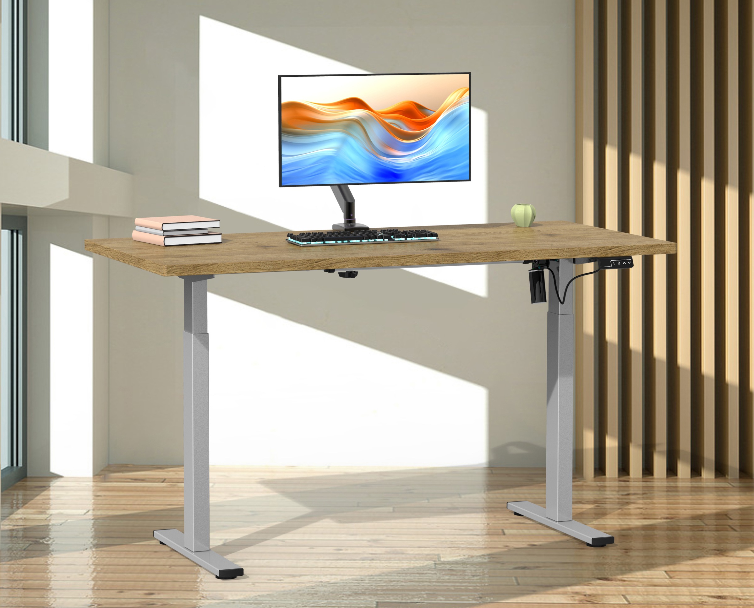 VCM Schreibtisch »VCM Höhenverstellbarer Schreibtisch stufenlos elektrisch höhenverstellbar Lona 110x50 Silber«, (Lona)