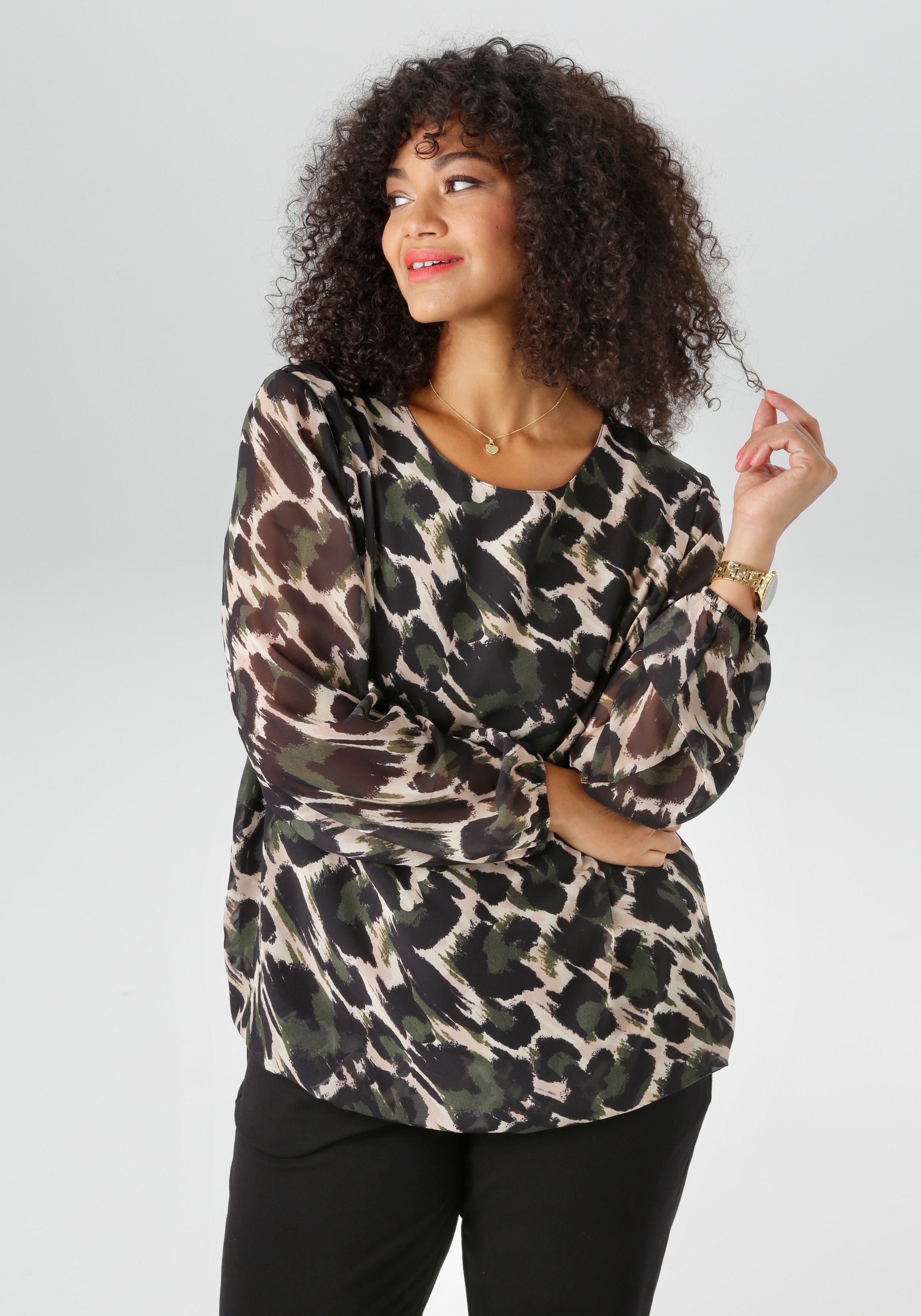 Aniston PLUS Schlupfbluse, mit blickdichtem Jerseyfutter - NEUE KOLLEKTION günstig online kaufen