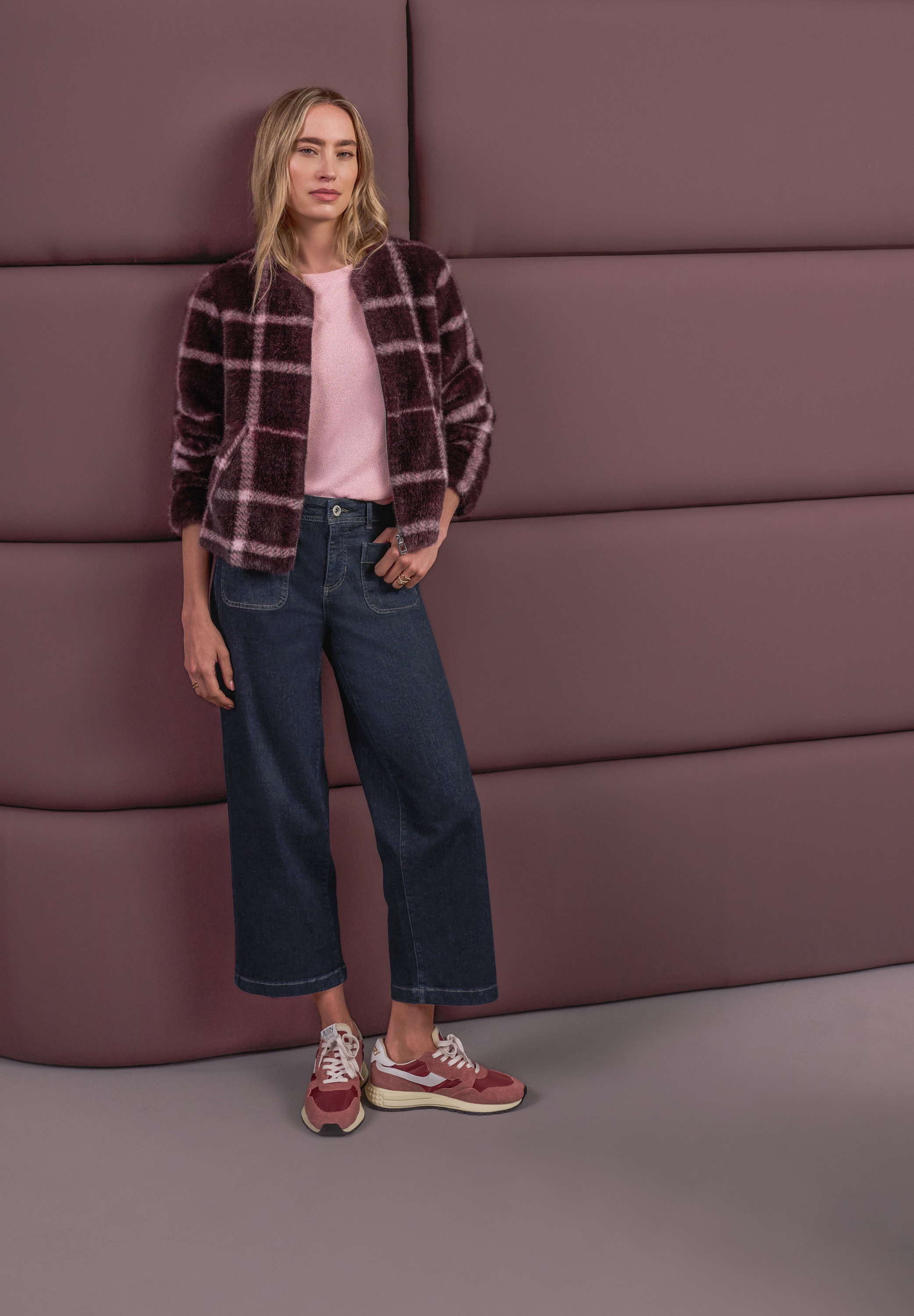 STREET ONE Kurzjacke mit Karomuster, Fake Fur