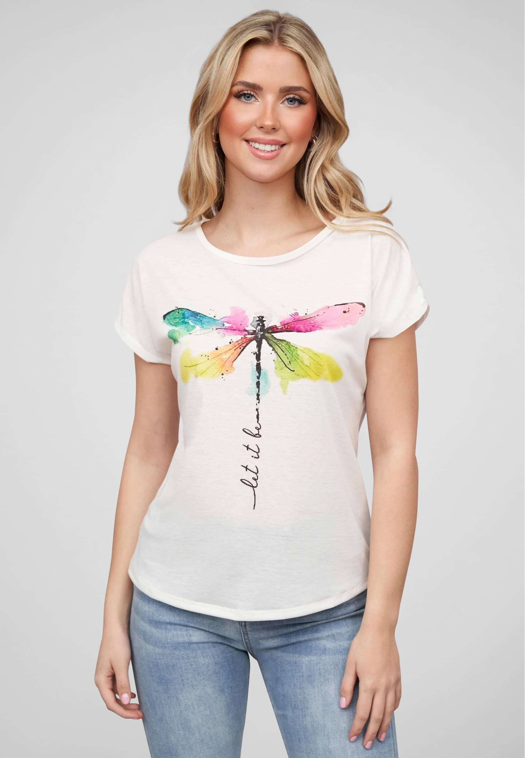 CLOUD 5IVE T-Shirt »CLOUD 5IVE Cloud5ive Damen Viskose T-Shirt mit Libellen Print« 1 Stk.