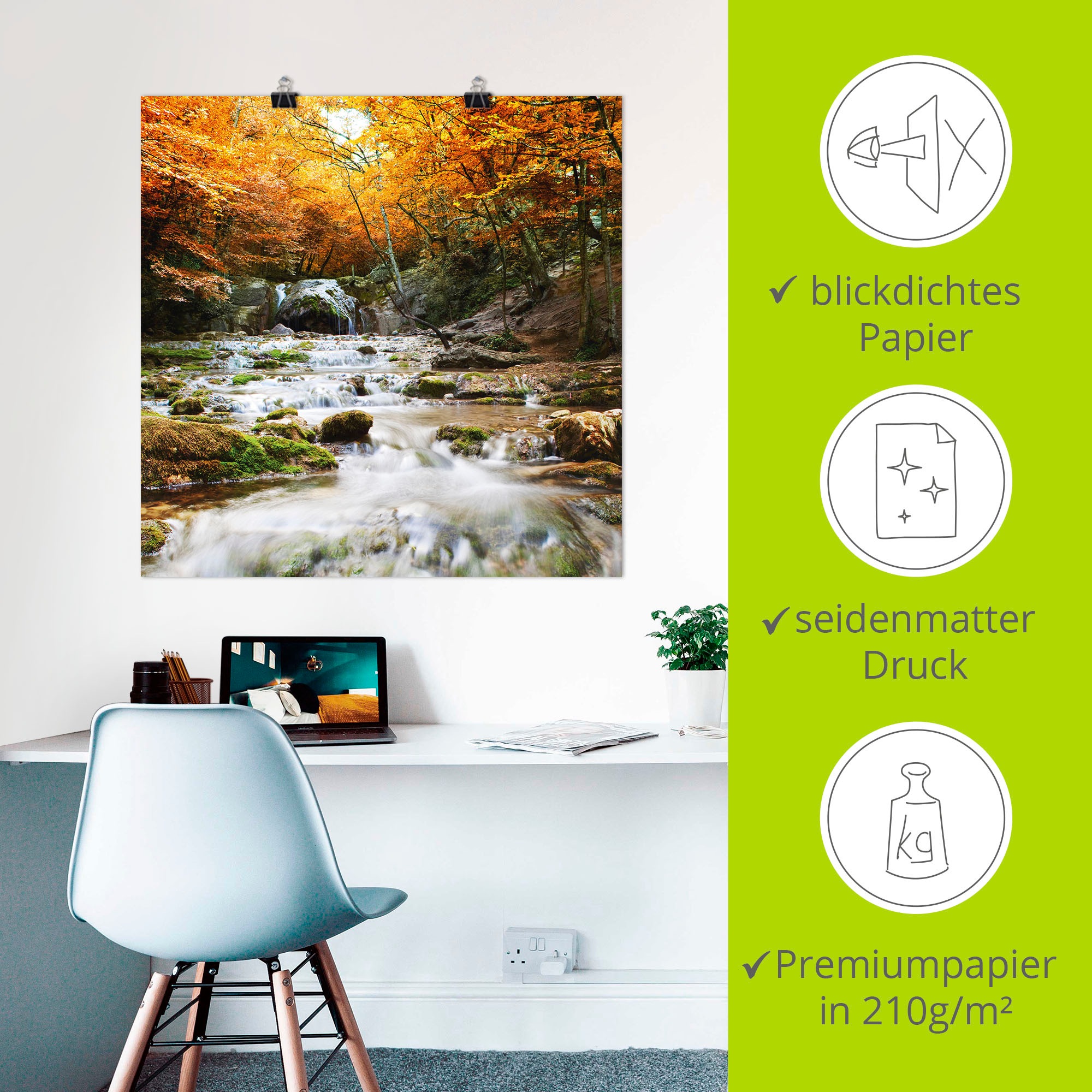 Artland Wandbild »Herbstlicher Wasserfall«, Gewässer, (1 St.), als Poster, Wandaufkleber in verschied. Größen