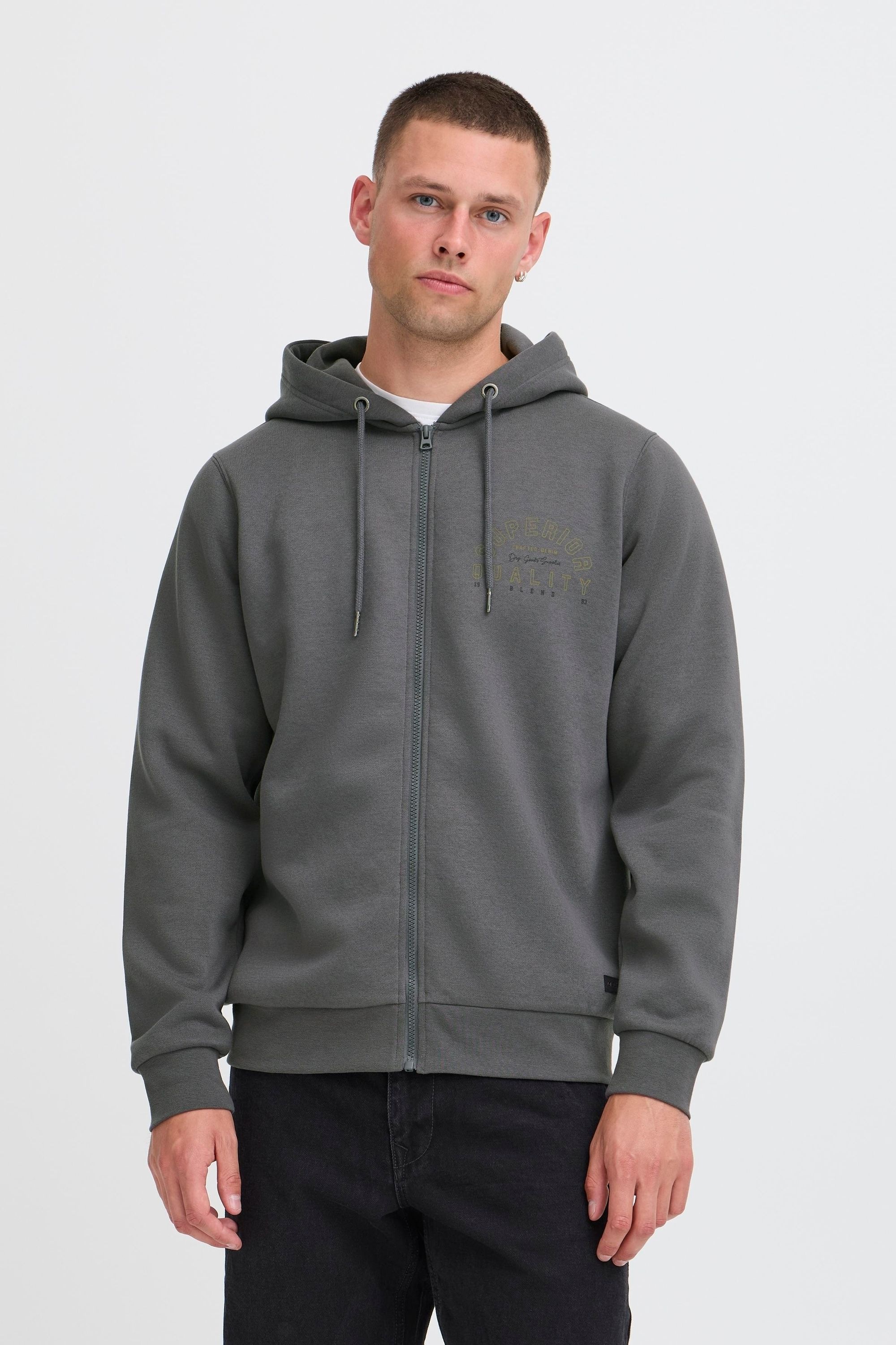 Kapuzensweatjacke BLEND "Kapuzenfleecejacke BHSunic", Herren, Gr. 3XL, grau (iron gate), Obermaterial: 80% Polyester PES. 20% Baumwolle CO., Sweatjacken