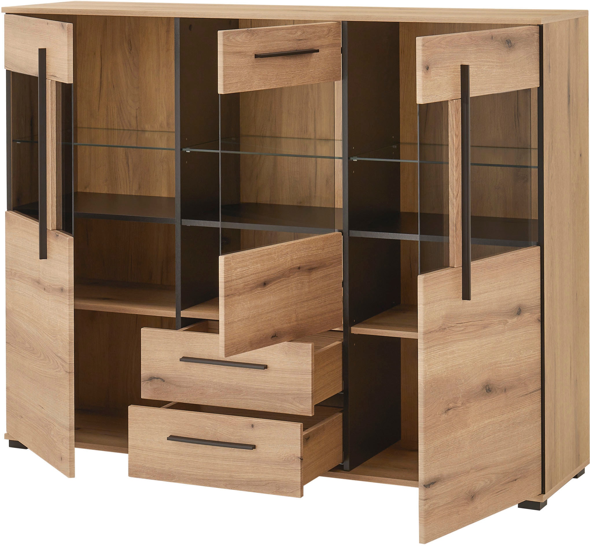 INOSIGN Highboard »Cantara, moderner Schrank, Vitrine in Eiche Dekor oder weiß«, schwarze Stangengriffe, ausreichend Stauraum, vielseitig einsetzbar