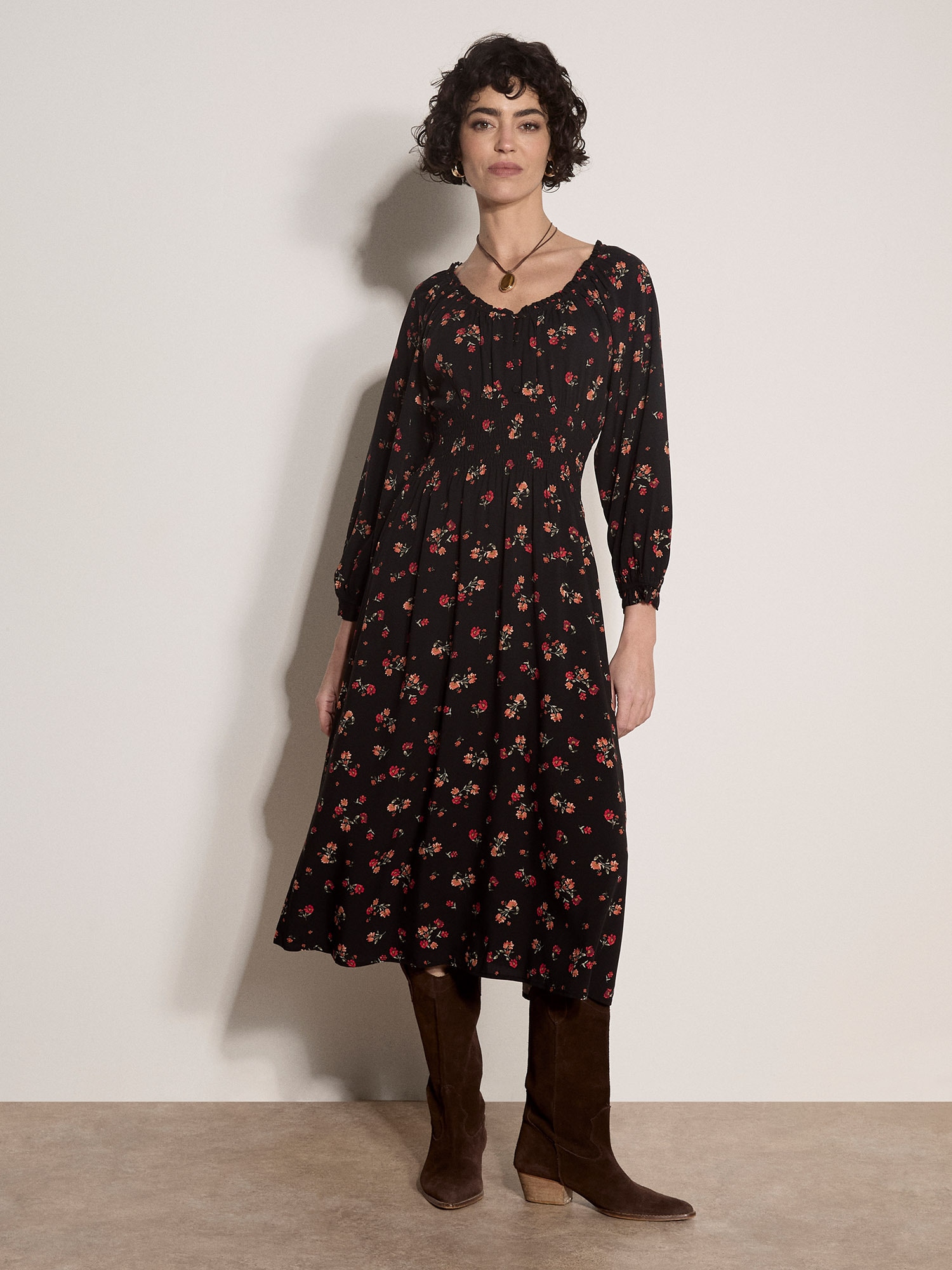 Apricot Midikleid "Blumenkleid" mit Rüschen
