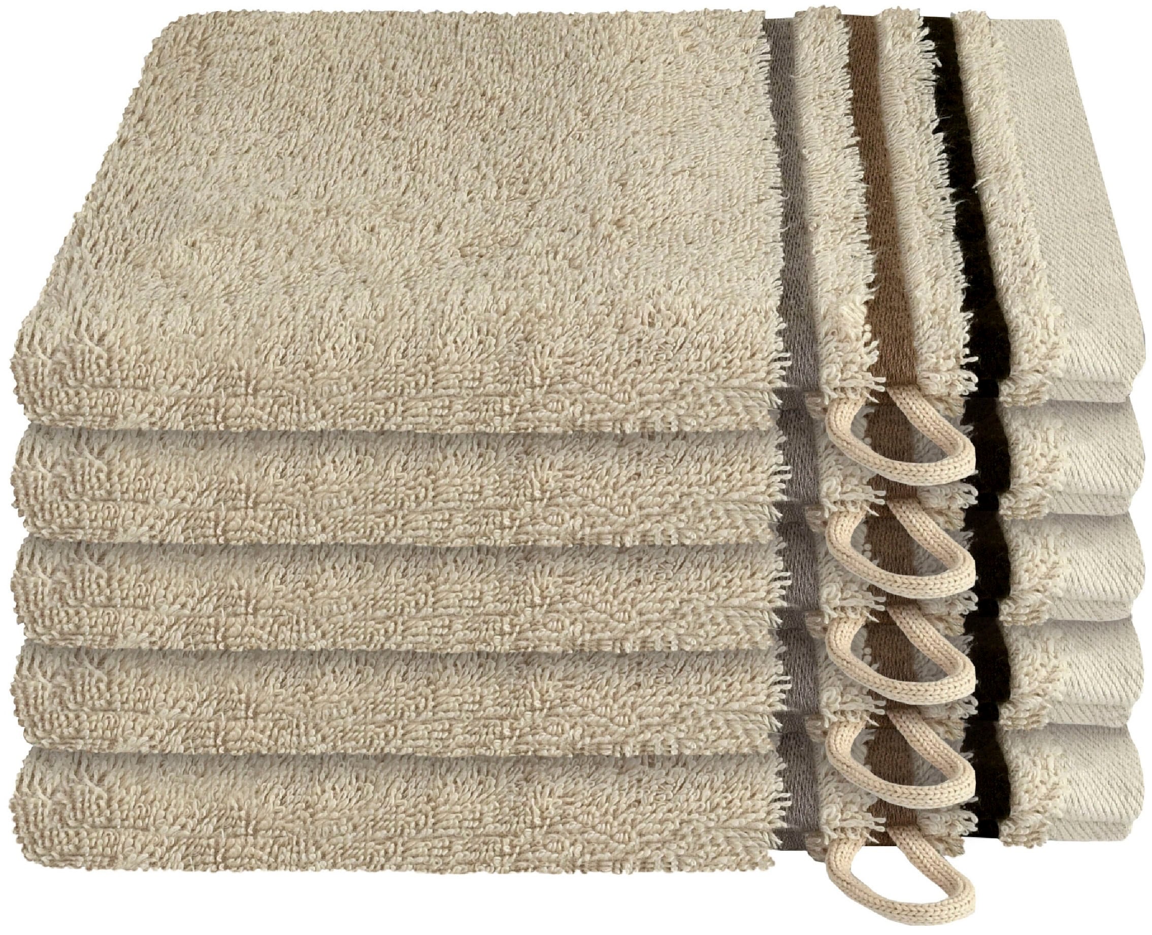 Waschhandschuh SCHIESSER, B:16cm L:22cm, beige, Frottier, Handtücher, "Skyline Color aus 100 % Baumwolle mit eleganter Streifenbordüre", OEKO-TEX