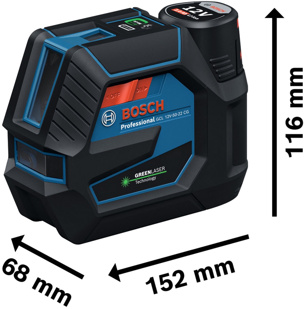 Bosch Professional Kreuzlinienlaser »Kombilaser »GCL 12V-50-22 CG««, Inkl. 1x Akku GBA 12V 2,0Ah und Ladegerät GAL 12V-40, in L-BOXX 136