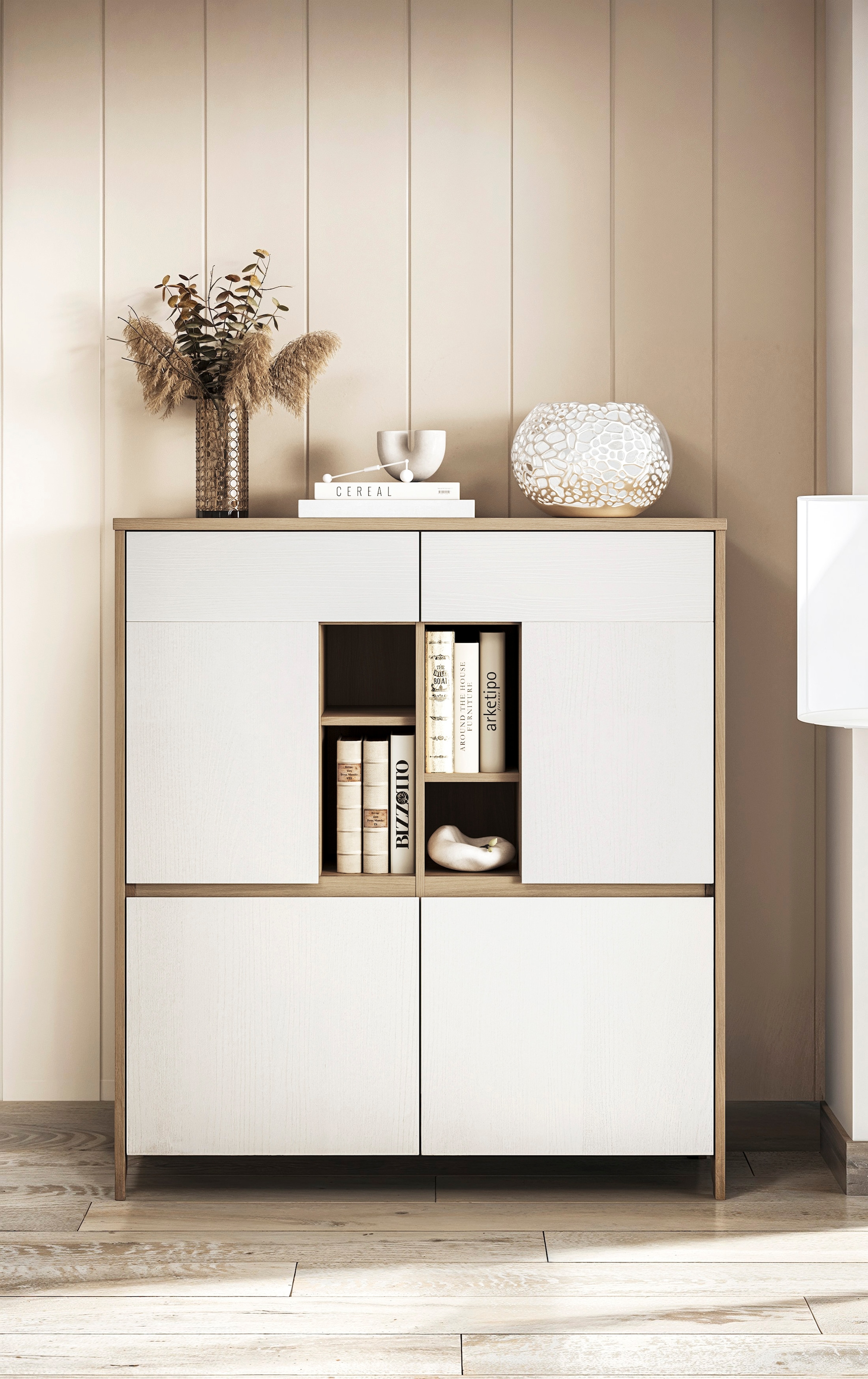 Home affaire Highboard "Stranda, moderner Schrank, Stauraumelement im Scand günstig online kaufen