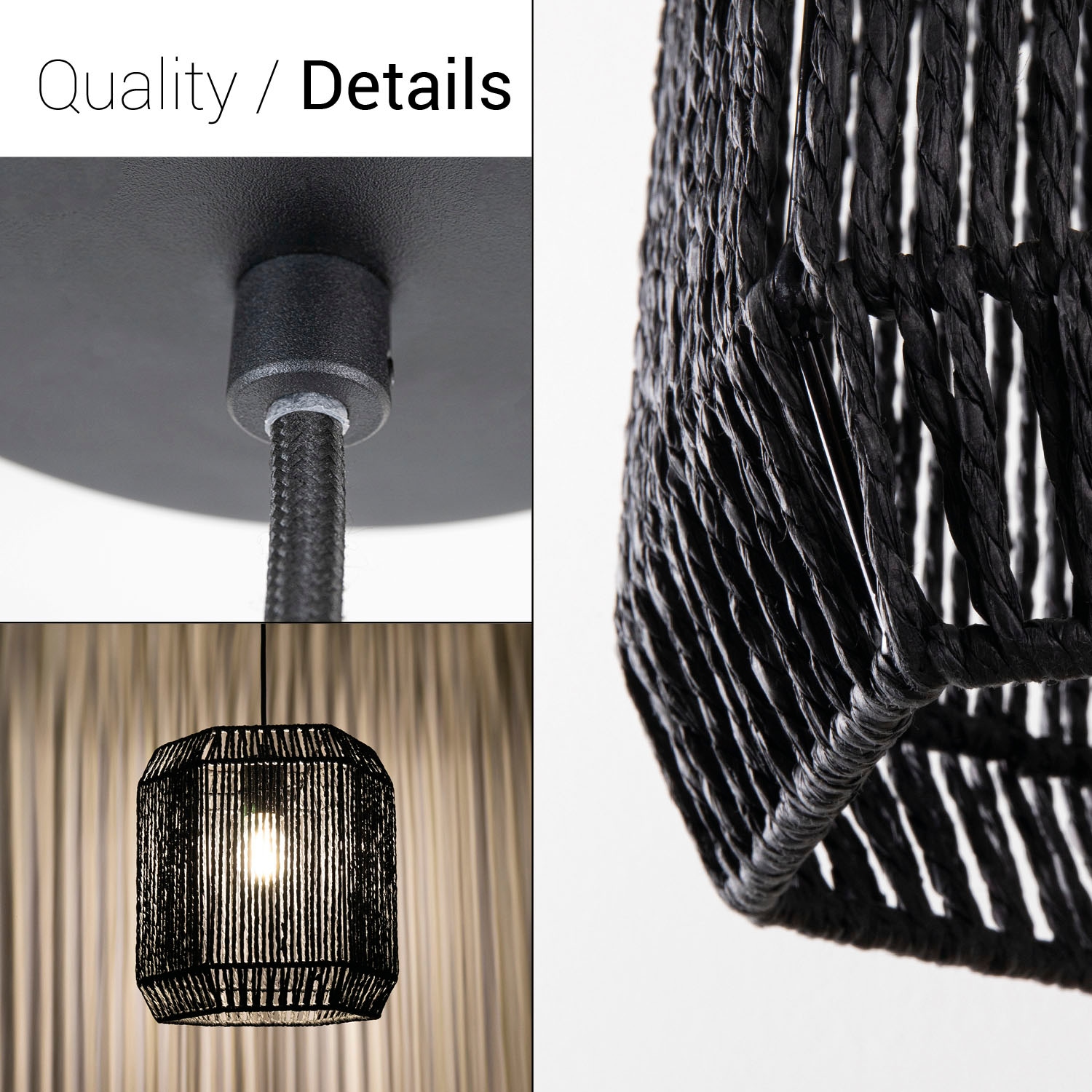 Paco Home Pendelleuchte »Hugo Pepe«, Leuchtmittel E27 | ohne Leuchtmittel, Wohnzimmer Esszimmer Rattan Optik Boho Schirm Papier Sechseckig