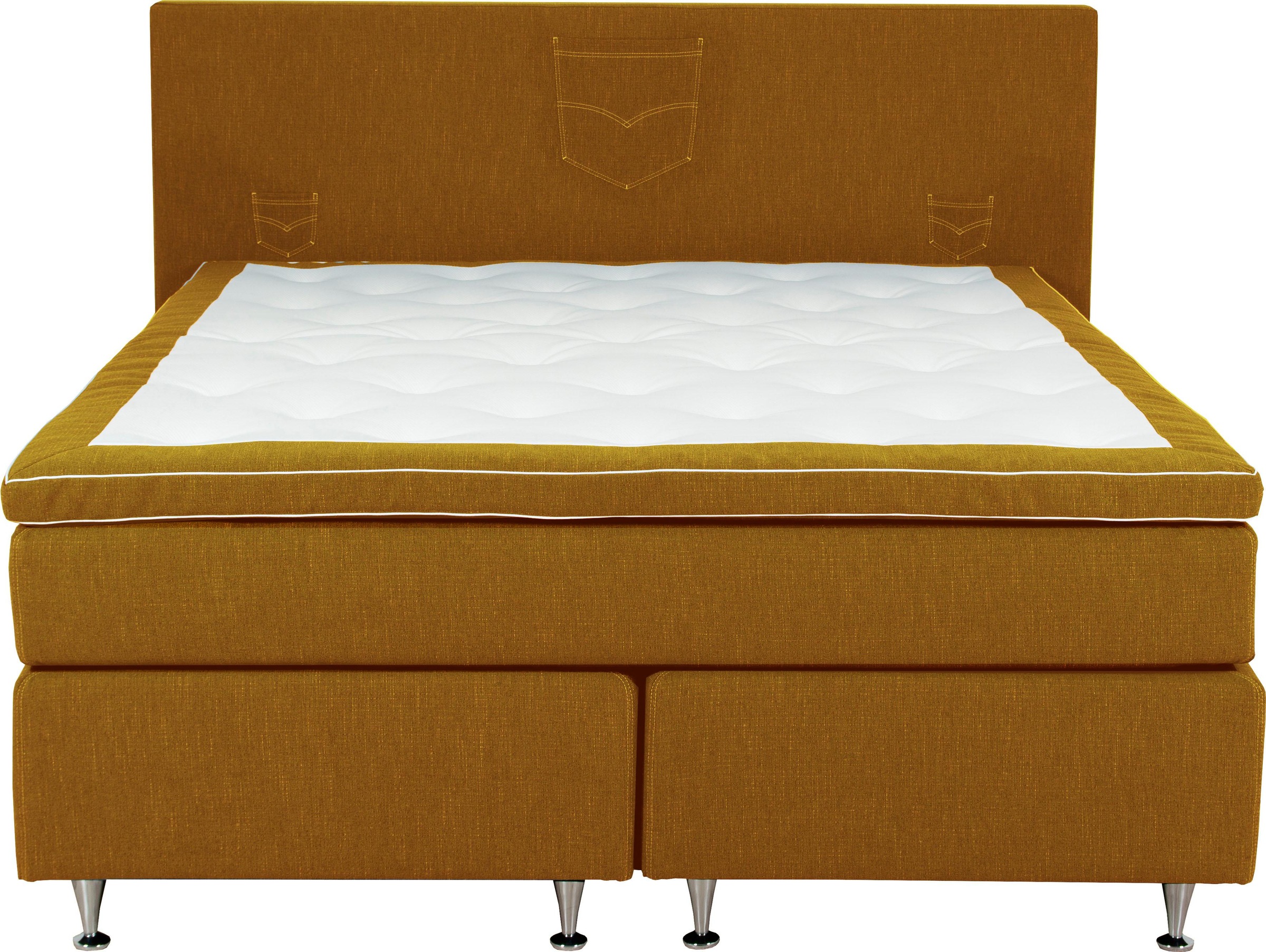 INOSIGN Boxspringbett »Zahara«, inkl. Topper, besonderes Highlight: aufgenähten Jeanstaschen - Optik