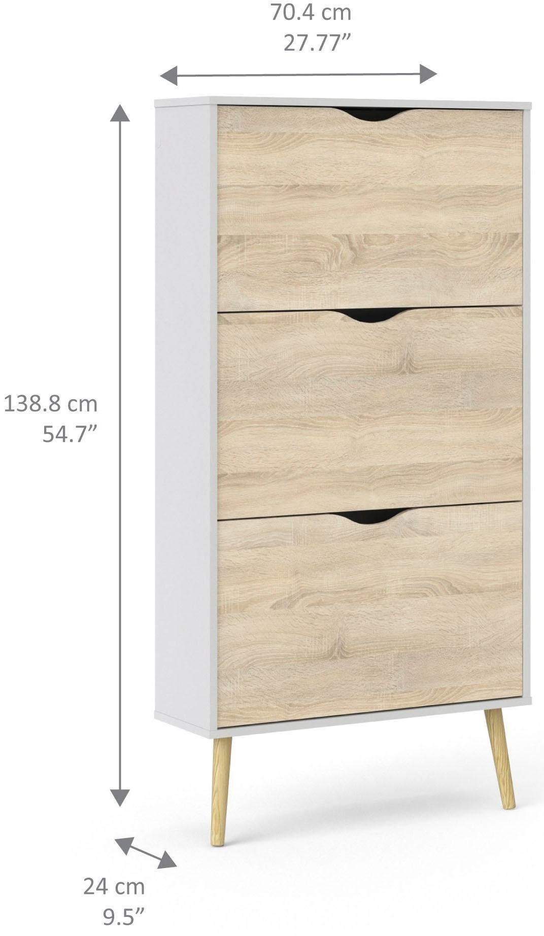 andas Schuhschrank »Oslo Schuhaufbewahrung, Schuhkommode, Schuhregal, Garderobenschrank«, mit 3 Klappen, Breite 70 cm, Höhe 139 cm