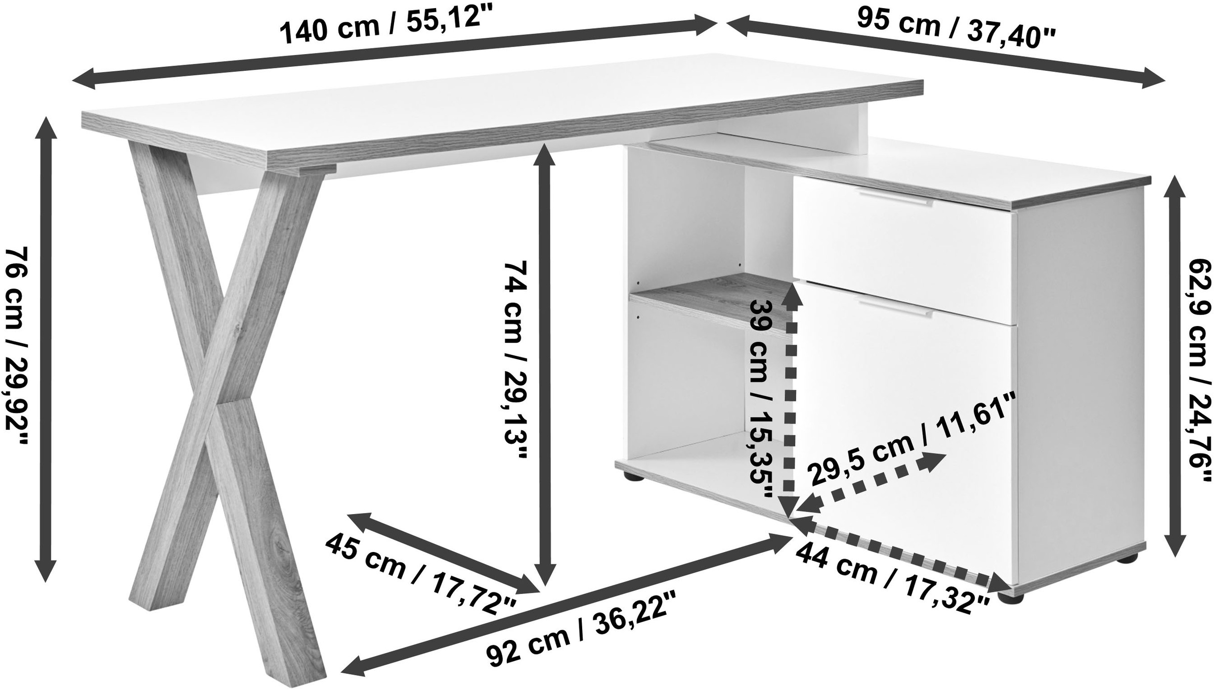 Jahnke Eckschreibtisch »X-CLUB C 40 E« 1 Stk. tlg. wechselseitig montierbar, X-Gestell